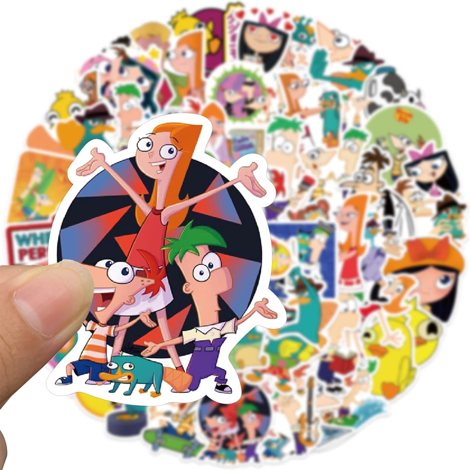 50 calcomanías de dibujos animados de Phineas y Ferb para niños, lindas y divertidas calcomanías de dibujos animados para laptop, botellas de agua,