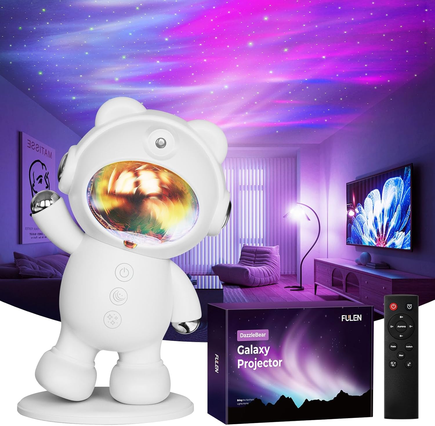 FULEN Proyector de galaxia para dormitorio, proyector de estrellas, bonita luz nocturna para niños, luz de techo Aurora decoración estética,