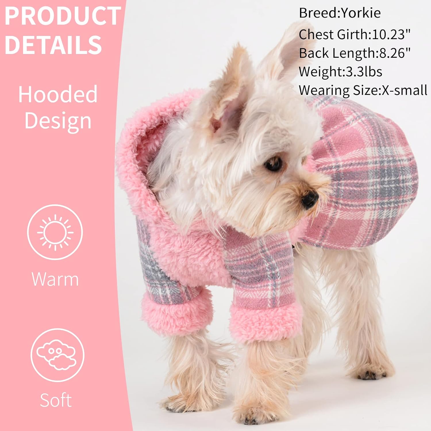 Yikeyo Vestido para perro de Año Nuevo, vestido de suéter para perros pequeños, ropa cálida para perros pequeños, suéter de forro polar rosa