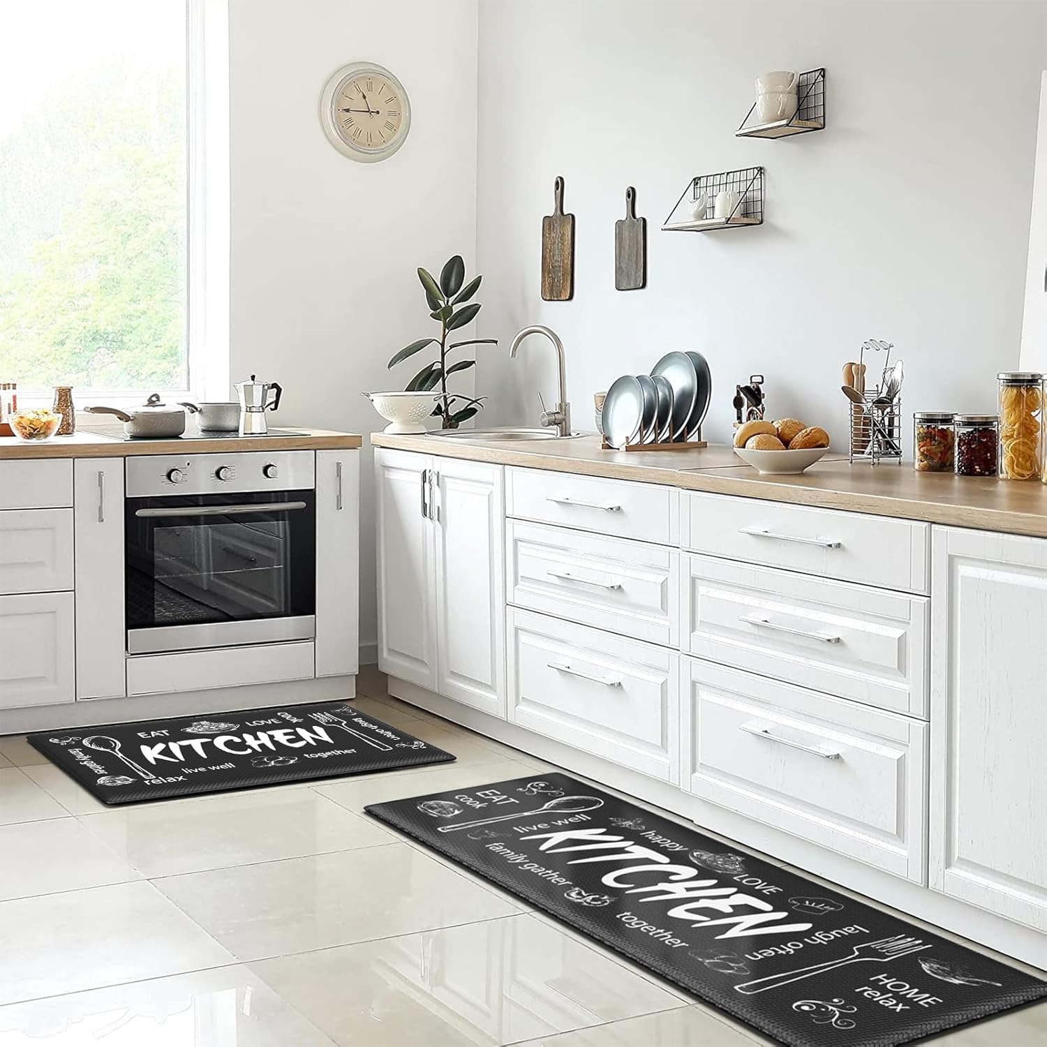 Collive Juego de 2 tapetes de cocina acolchados antifatiga, antideslizantes, impermeables, alfombras de cocina y corredores de cocina para piso,