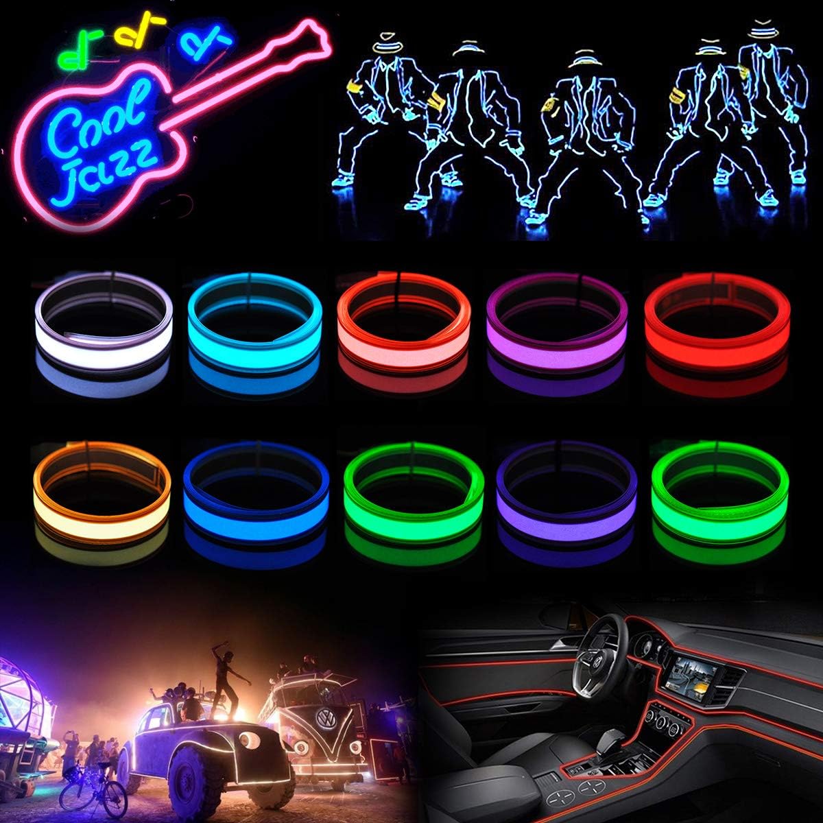Cinta electroluminiscente Robbin con luz de neón Lychee (3 pies) funciona con batería para disfraces, decoración o festivales, Rojo