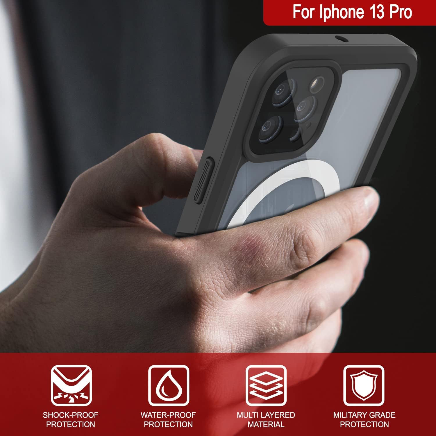 Punkcase Funda impermeable para iPhone 13 Pro (serie Extreme Mag) ajuste delgado certificado IP68 a prueba de golpes a prueba de nieve con protector