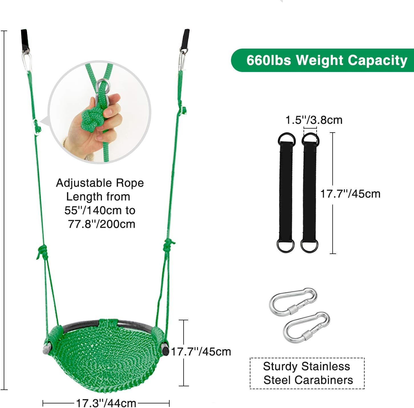RedSwing Asiento de columpio para niños con cuerdas ajustables, asiento de columpio infantil tejido a mano, ideal para árbol, exterior, interior,