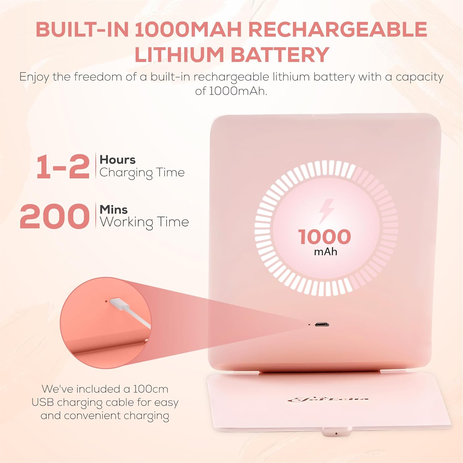 Espejo de maquillaje portátil plegable con luz LED, tamaño iPad, recargable por USB, 3 ajustes de color, tecnología regulable (rosa)