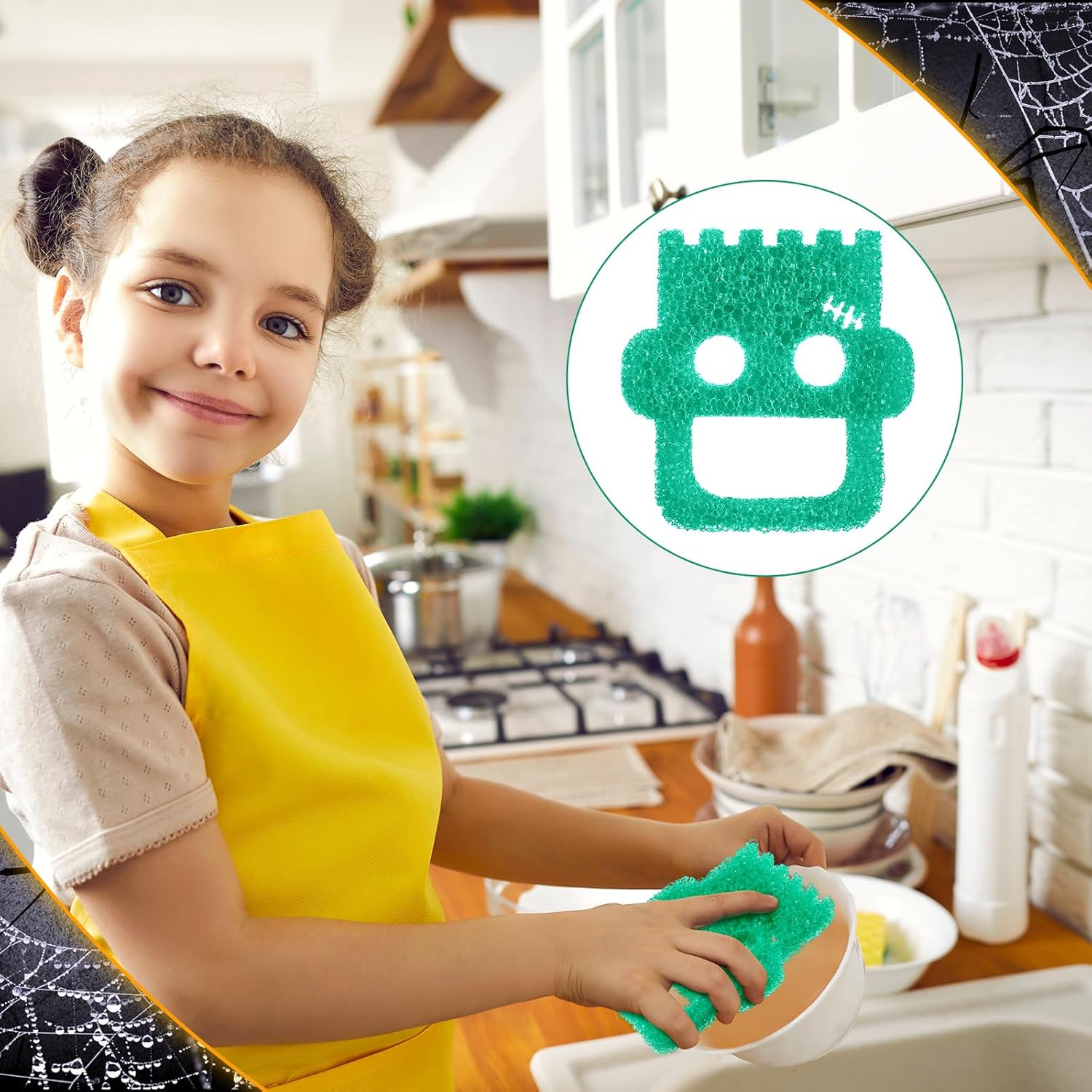 Umigy 6 esponjas de limpieza de Halloween, lindas esponjas de limpieza para cocina, fantasma, murciélago, calabaza, gato, esponja sensible a la