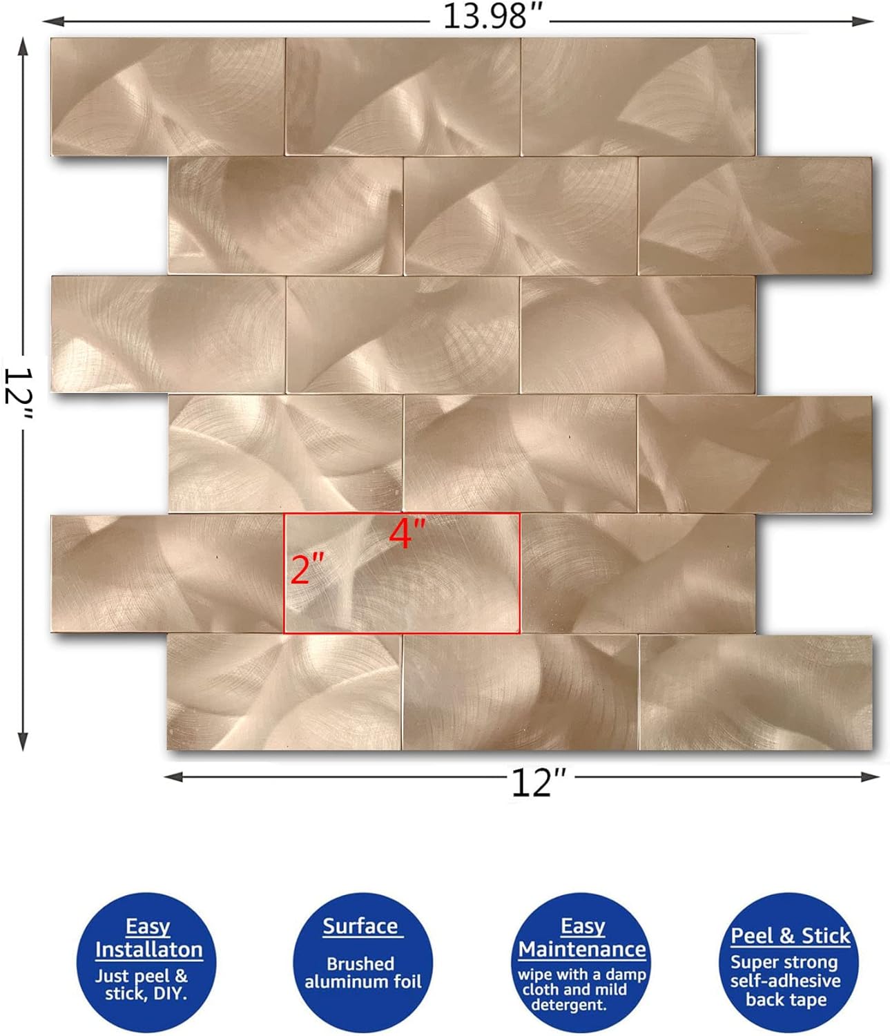 YMMXGE – Azulejos autoadhesivos para salpicaduras de 5 hojas para decoración del hogar, adhesivo de aluminio 3D para pared, cocina, baño, chimenea,