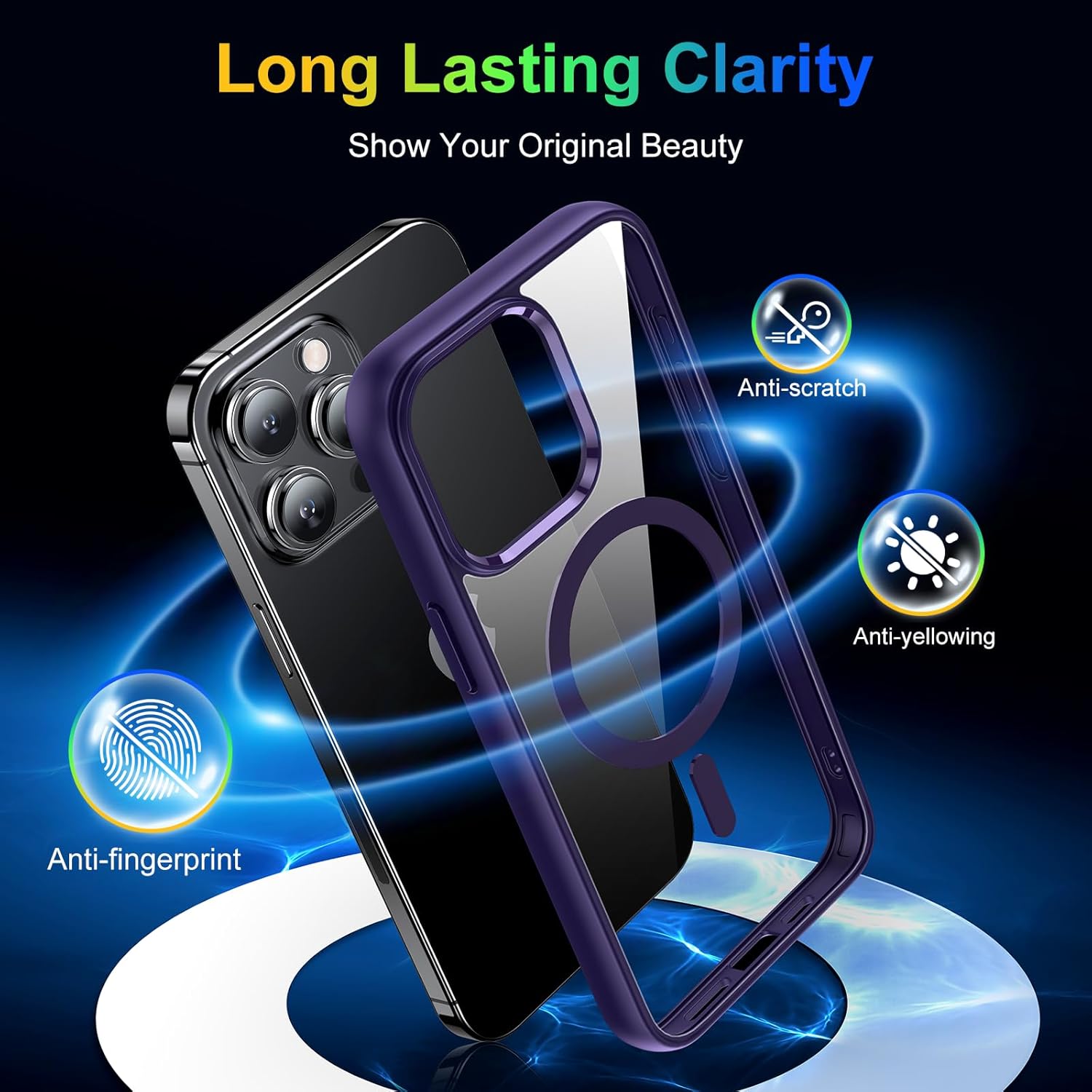Meifigno Serie Magic Mag diseñada para iPhone 15 Pro Max, protección de grado militar y compatible con MagSafe, parte trasera dura con bordes