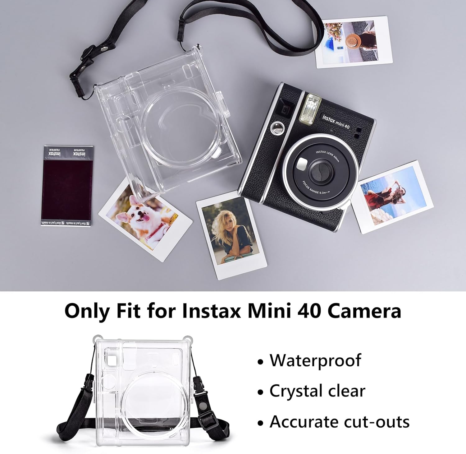 MUZIRI KINOKOO Instax Mini 40 – Funda transparente compatible con cámara instantánea Fuji Instax Mini 40  Polaroid Mini 40 – Carcasa rígida de PVC