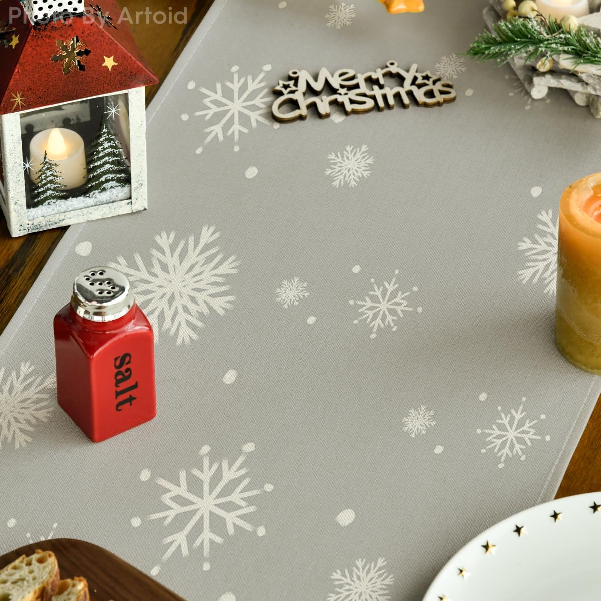 Artoid Mode Camino de mesa de Navidad con muñeco de nieve plateado Let It Snow, decoración de mesa de comedor de cocina de invierno para decoración