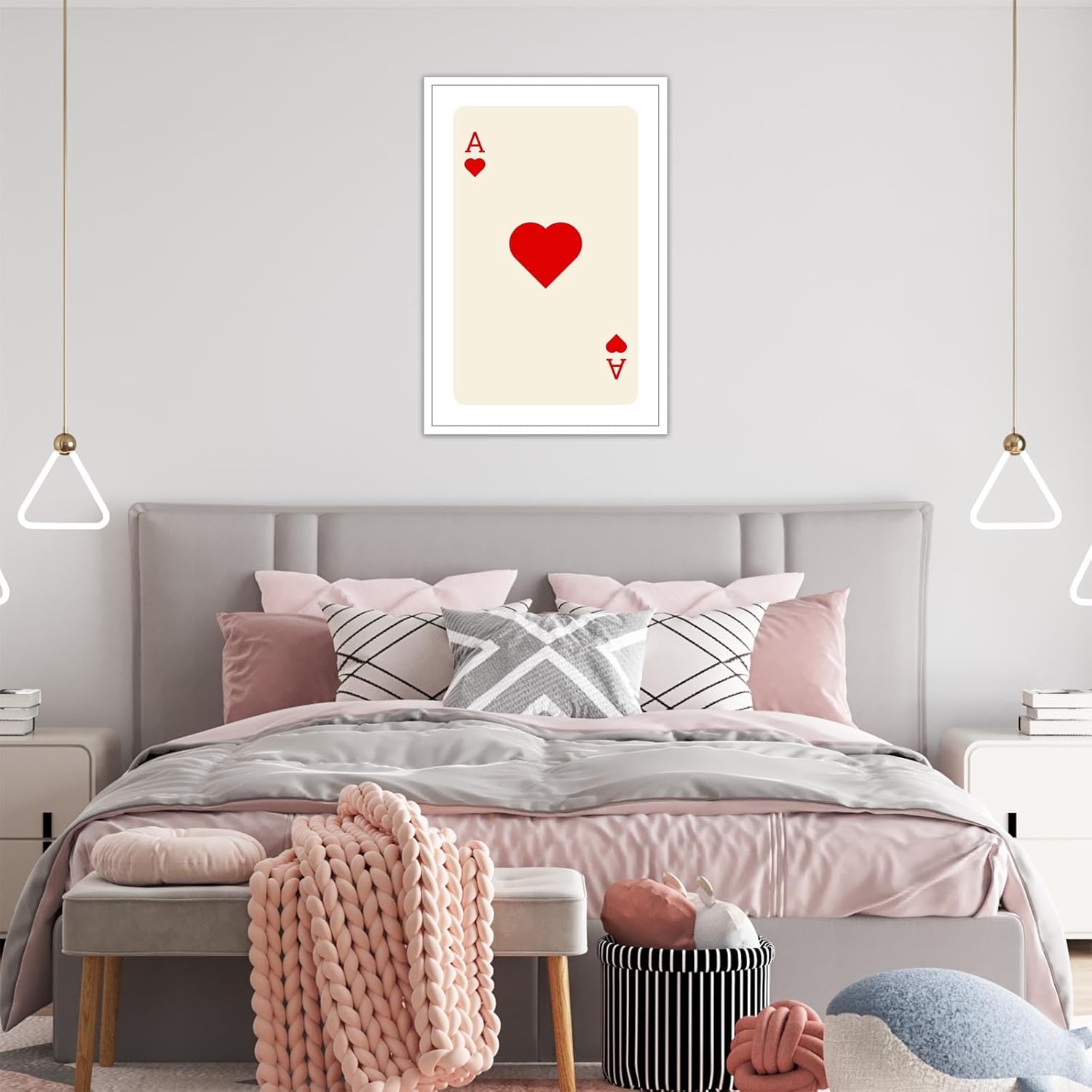 Dcvjiy Póster rojo de Ace Of Hearts de moda retro de cartas de juego en lienzo, arte de pared, impresiones estéticas bonitas, pintura moderna y