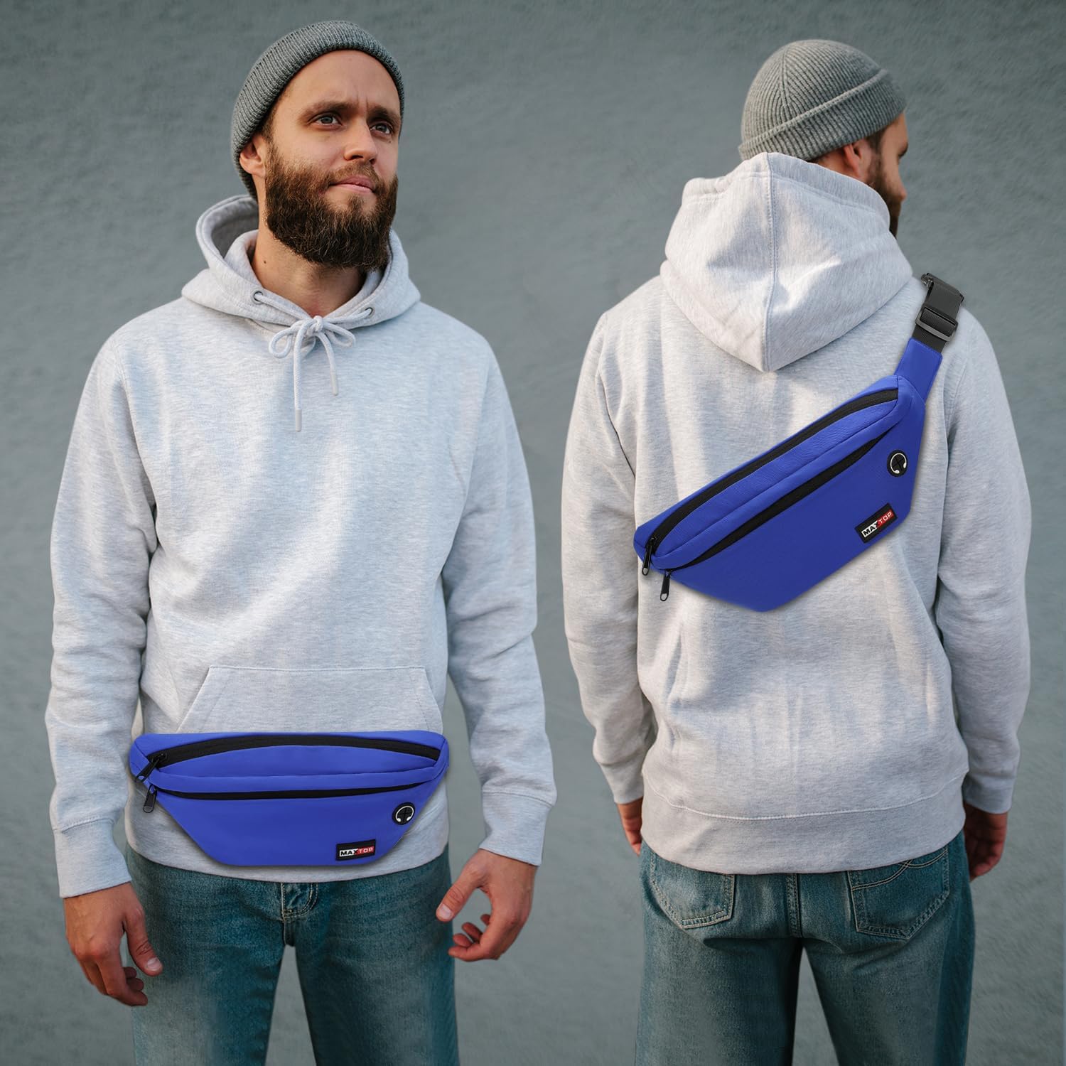 MAXTOP – Cangurera cruzada y grande con 4 bolsillos con cremallera, para deportes, festivales, entrenamientos, viajes, salir a correr y uso casual,
