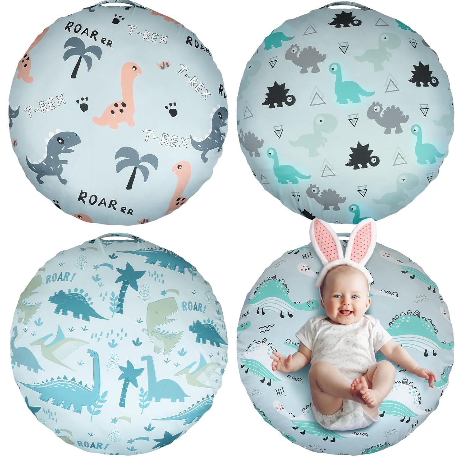 4 piezas de dinosaurio recién nacido, funda extraíble para tumbona de bebé, funda cómoda y transpirable para tumbona de recién nacido (almohada de