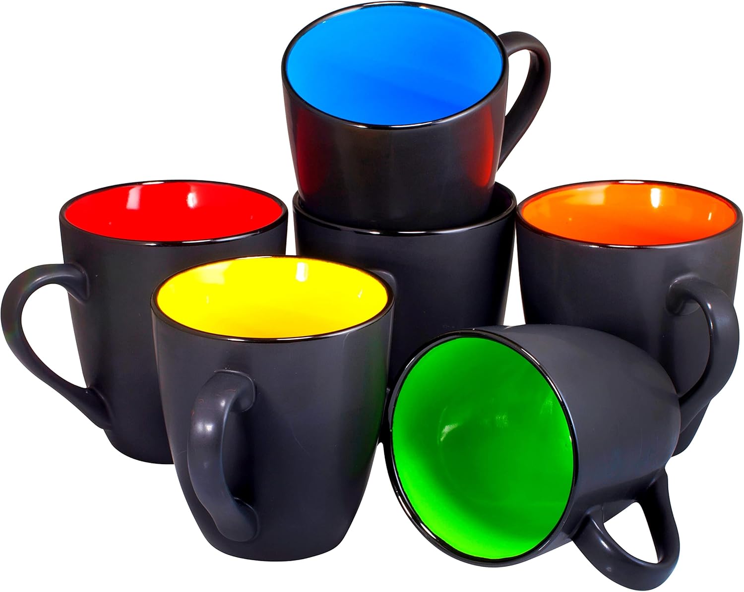 Bruntmor Juego de 6 tazas de capuchino con platillos de 6 onzas, color negro mate y de cerámica de 16 onzas, tazas de café negras mate para