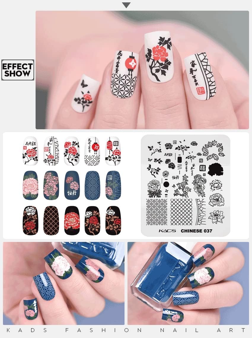 Rolabling Placas de estampado de uñas Poemas chinos Serie de estilo de flores Plantilla de estampado de uñas Placa de imagen Arte de uñas
