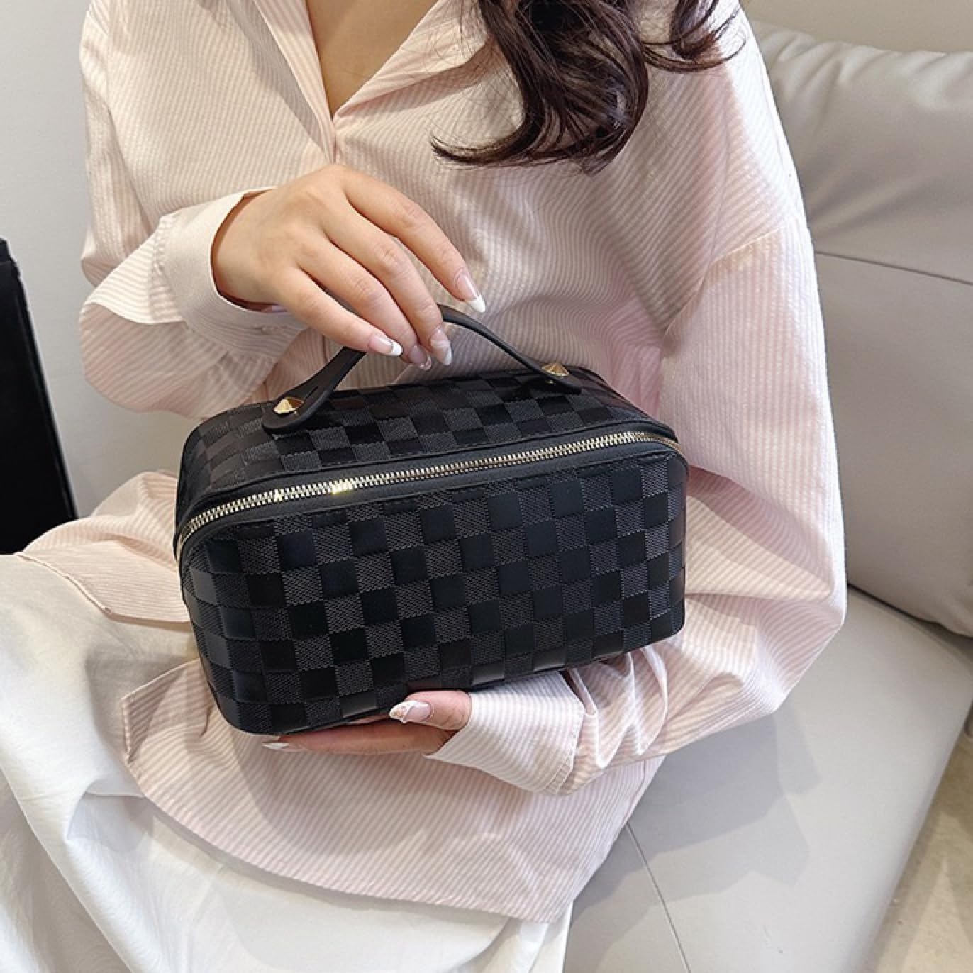 Bolsa de maquillaje portátil grande Bolsa de cosméticos de viaje portátil para mujeres y niñas, bolsa de maquillaje de regalo, bolsa portátil con