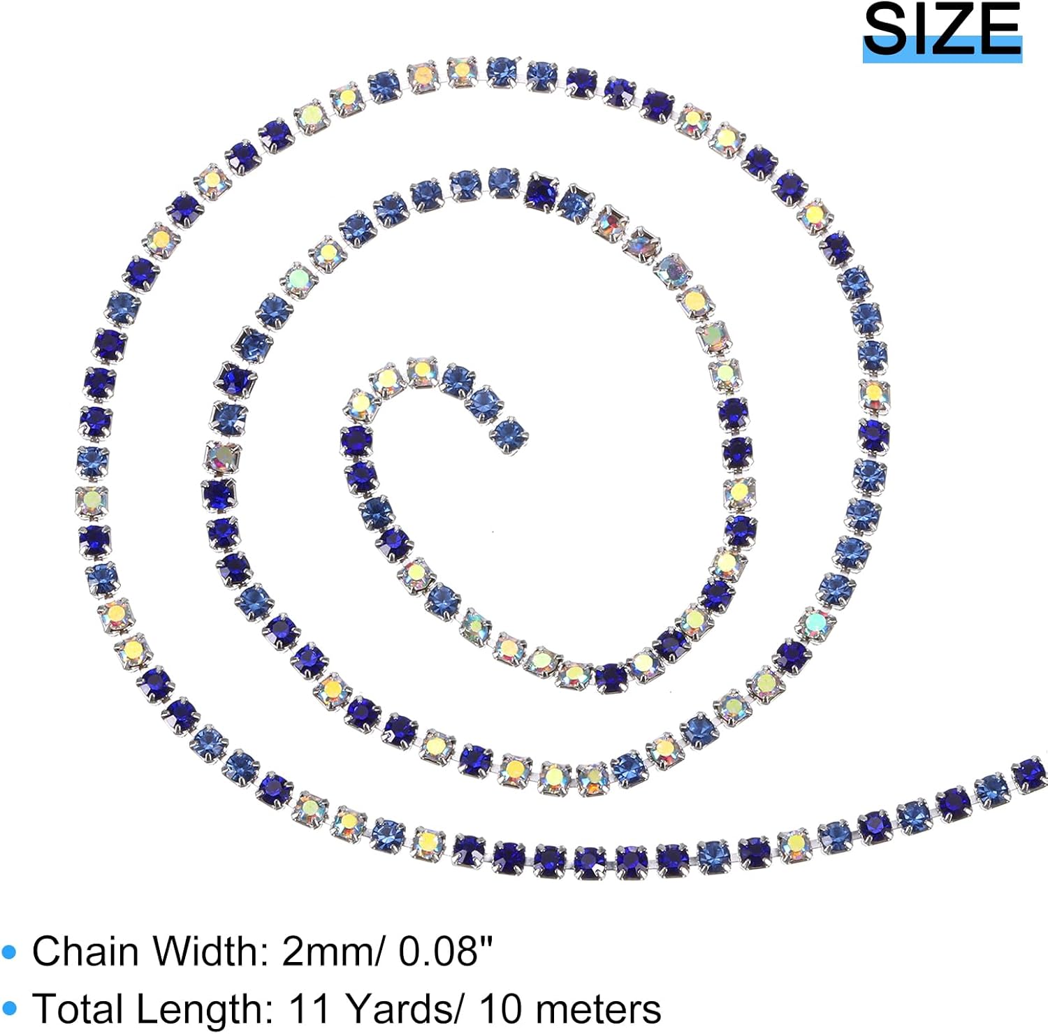 uxcell Cadena de diamantes de imitación de cristal de 10 yardas, 0.079 pulgadas (0.079 in) para coser y cerrar la cadena para manualidades, joyas,