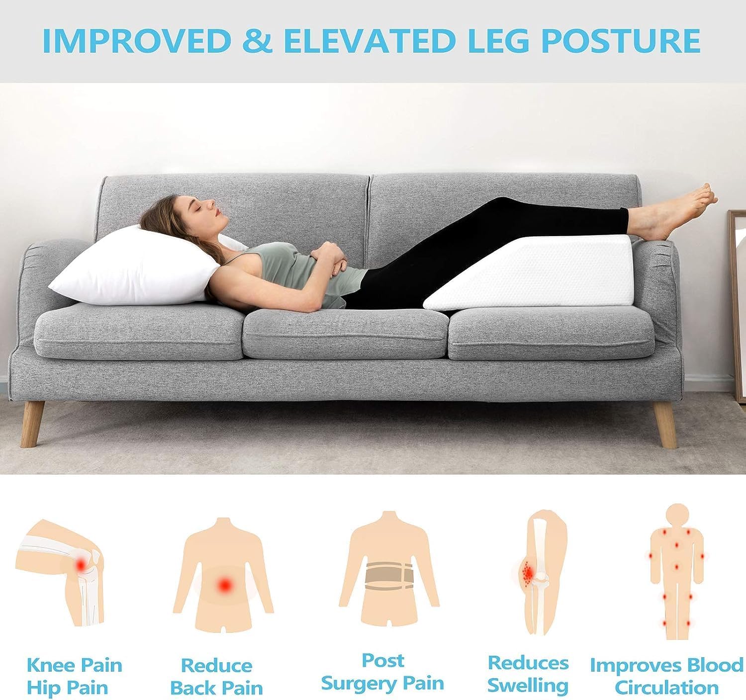 joybest Almohada de elevación de piernas con parte superior de espuma viscoelástica de gel refrescante, almohadas de piernas de 8 pulgadas para
