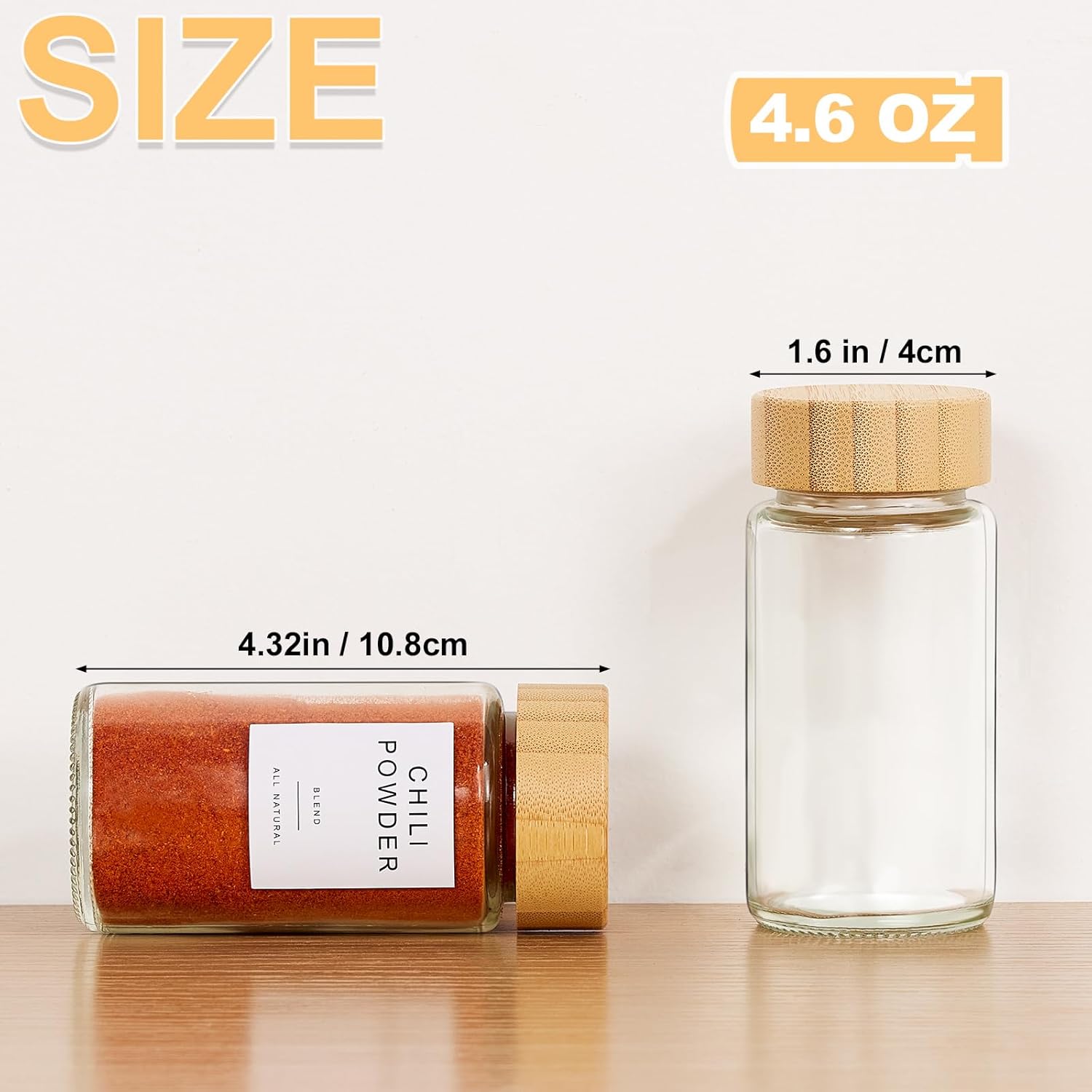 FavorFlavor 24 tarros de especias con etiqueta, tarros de condimentos de vidrio grueso de 4.6 onzas con tapas de bambú, botellas herméticas de