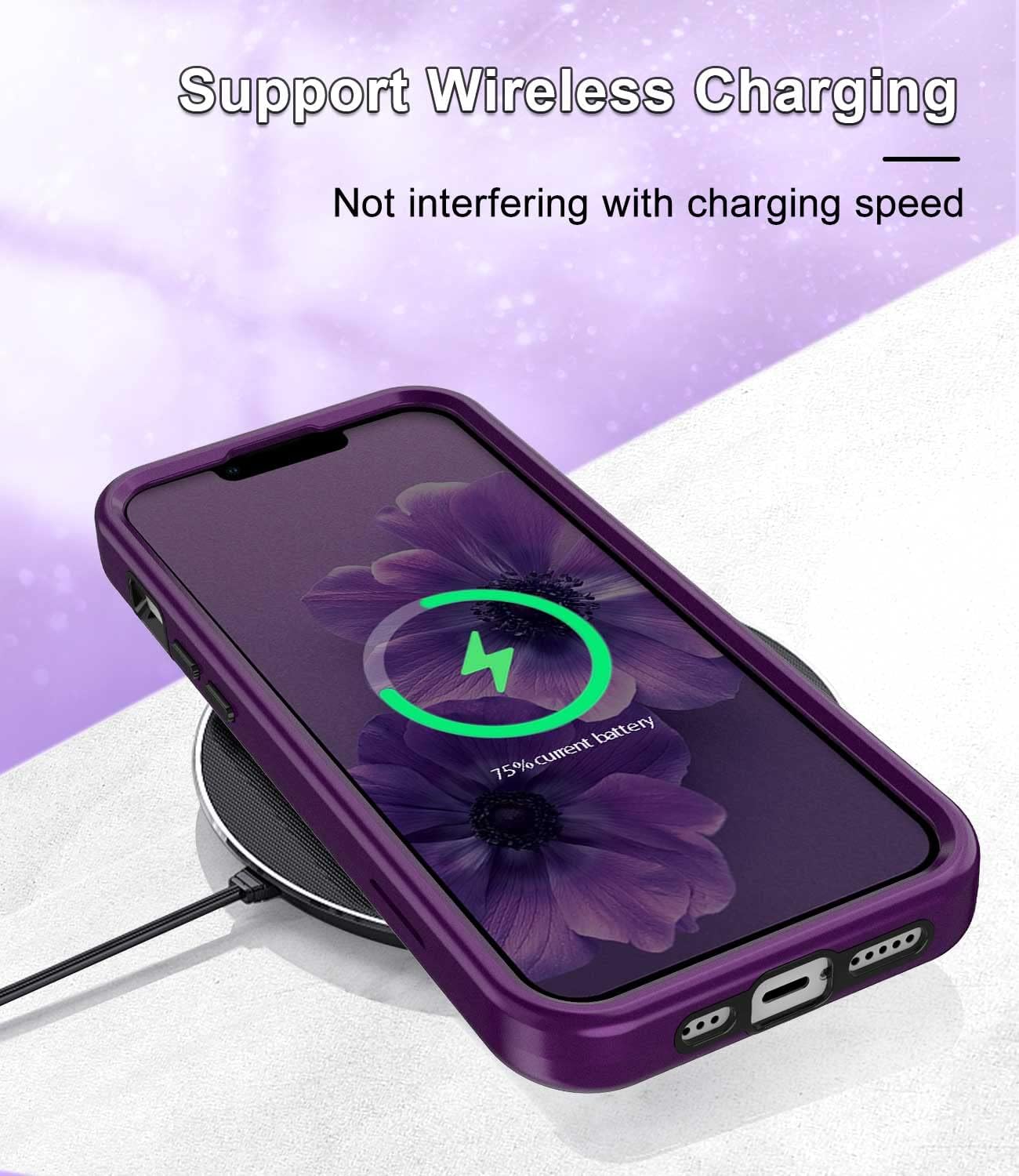 CASEFIV Funda de mármol para iPhone 13, 3 en 1, resistente a los golpes, policarbonato duro y silicona, 6.1 pulgadas, purpurina púrpura oscuro