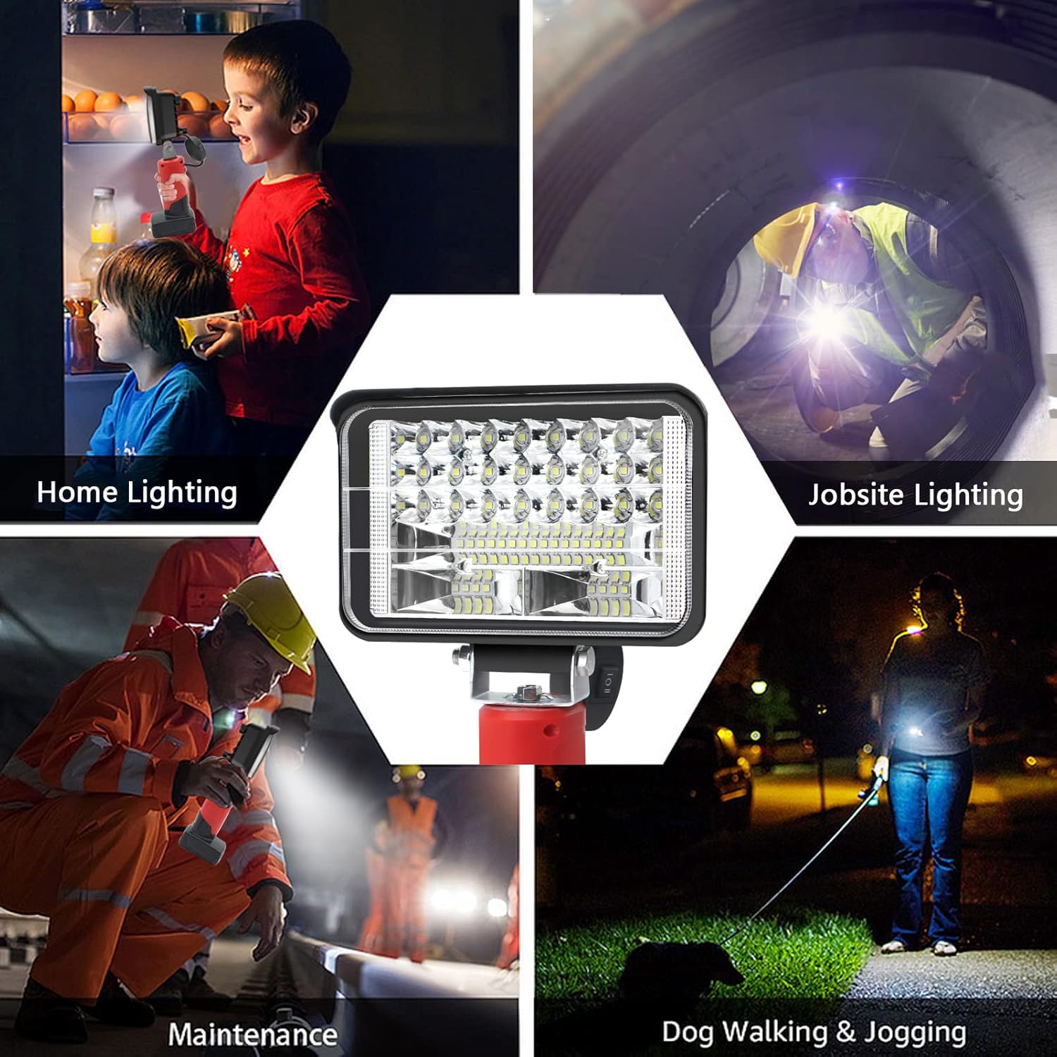Luz de trabajo LED inalámbrica compatible con batería Milwaukee M12 de 12 V, linterna portátil de 4800 lm 32 W, luz de inundación con rotación de 90