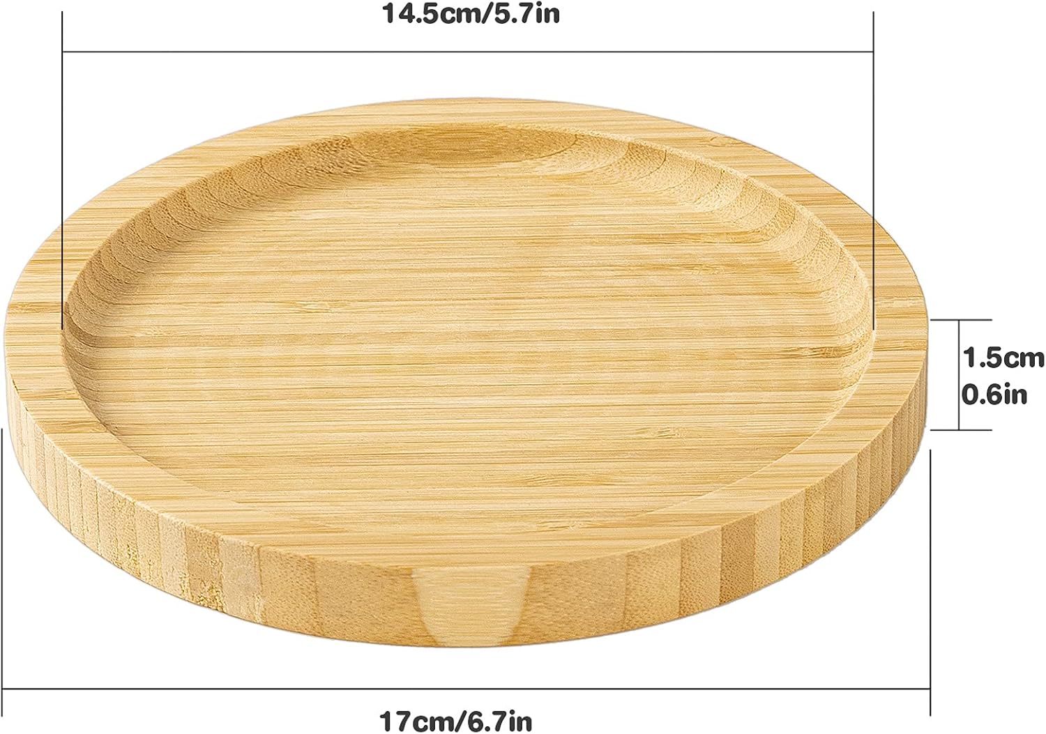 Yangbaga Platillo de madera de bambú de 6.7 pulgadas, paquete de 2 bandejas para plantas, platillo redondo para plantas de interior y exterior