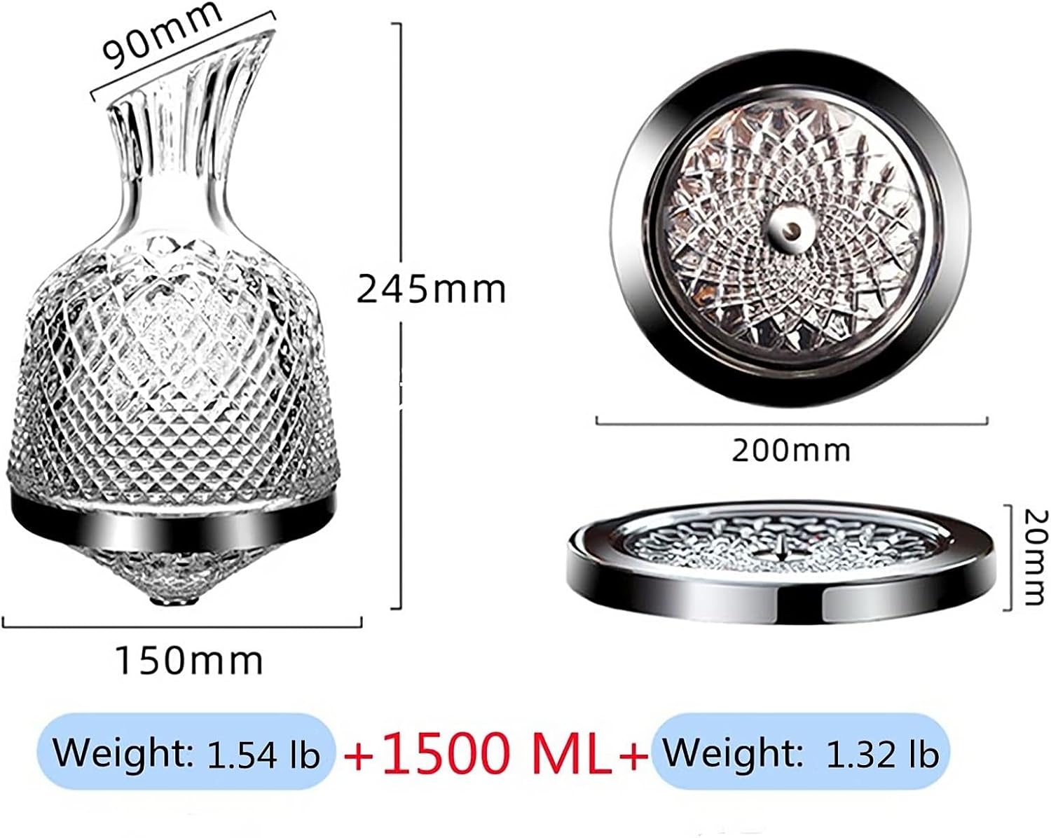 Decantador de vino giratorio, juego de decantador giratorio de cristal de 50.7 fl oz con rotación de 360, regalo para hombres, mujeres, amantes del