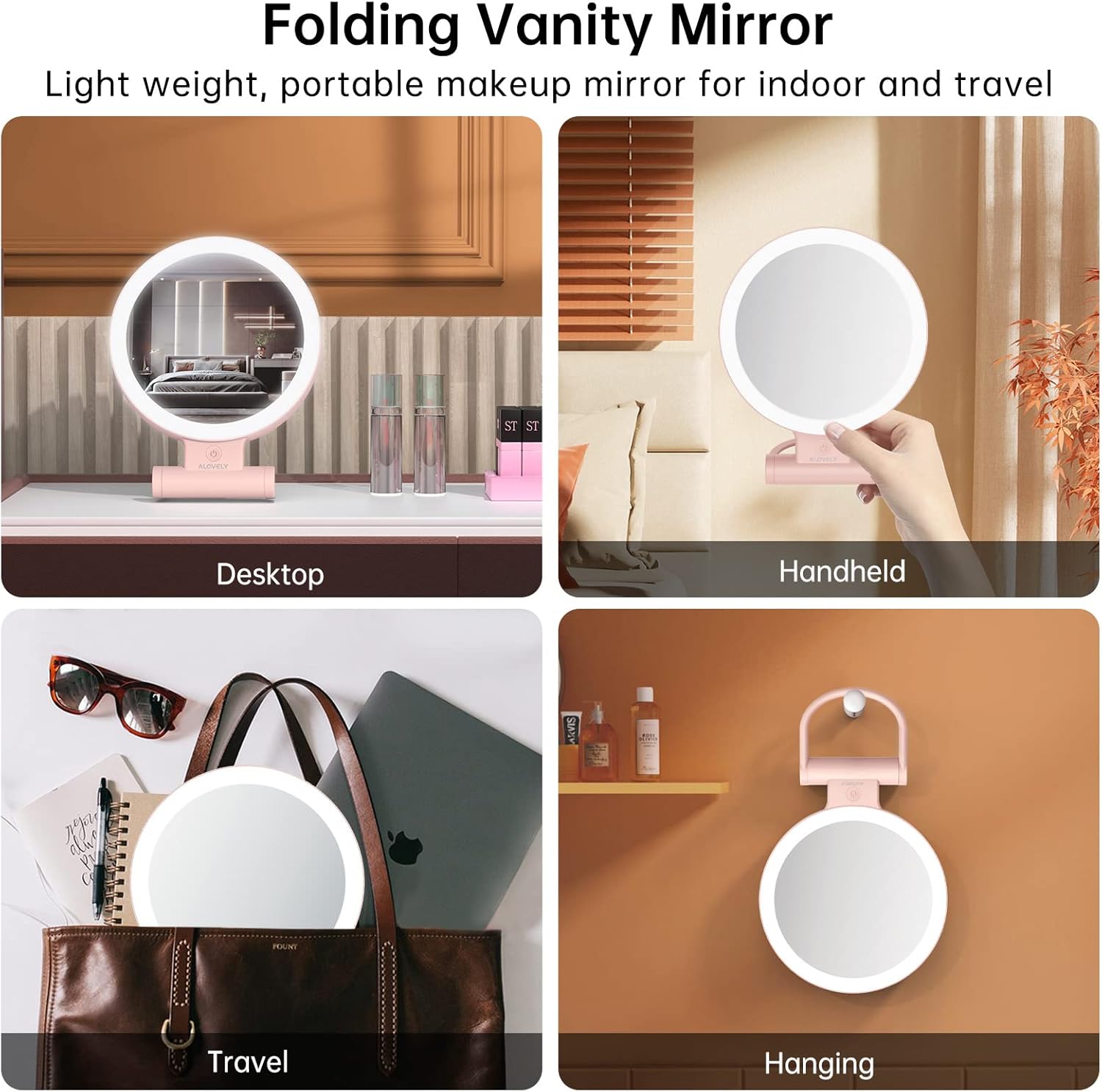 Espejo de aumento de viaje con luz, espejo de maquillaje iluminado con aumento de 1X10X, espejo de tocador LED portátil con brillo de iluminación de