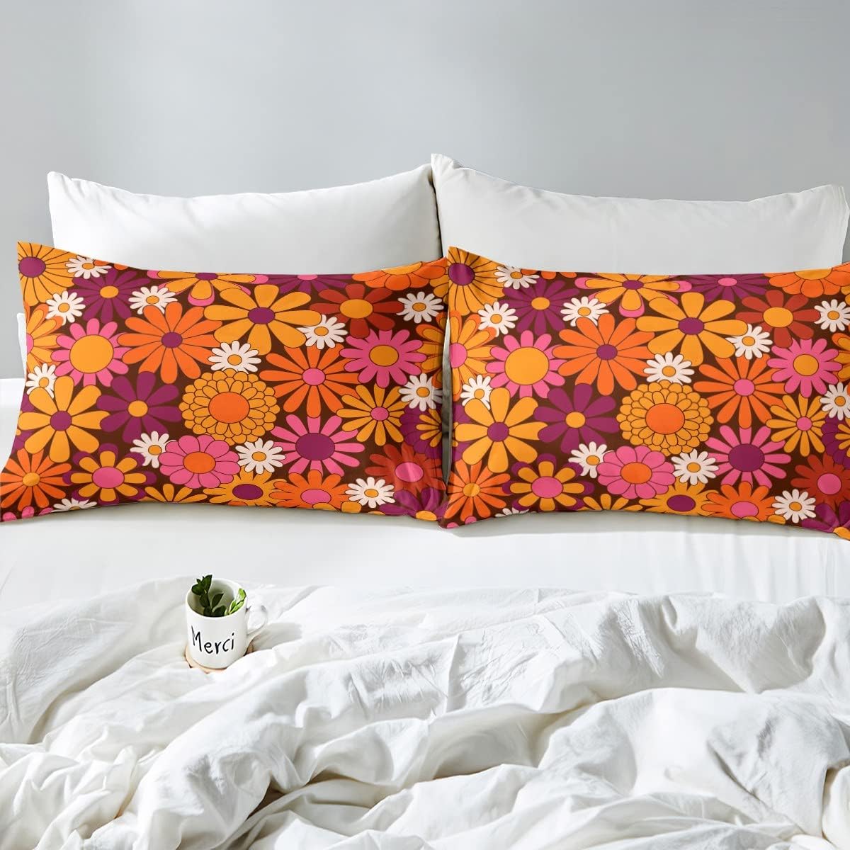 Erosebridal Groovy – Juego de edredón floral individual para niñas, ropa de cama y juegos de ropa de cama retro con diseño de margaritas, decoración