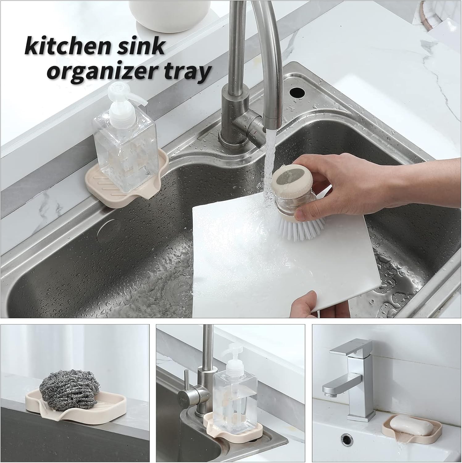 MicoYang Jaboneras de baño de silicona con boquilla de drenaje, organizador de fregadero de baño y cocina, soporte para esponja, bandeja de jabón
