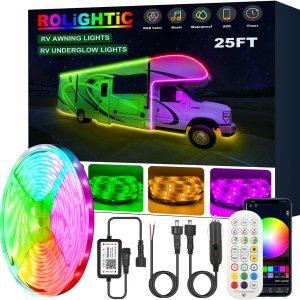 Tira de luces para toldo de autocaravana de 25 pies, luces LED multicolor de 12 V, iluminación de acento para debajo de la carrocería de cámper con Tira de luces para toldo de autocaravana de 25 pies, luces LED multicolor de 12 V, iluminación de acento para debajo de la carrocería de cámper con
