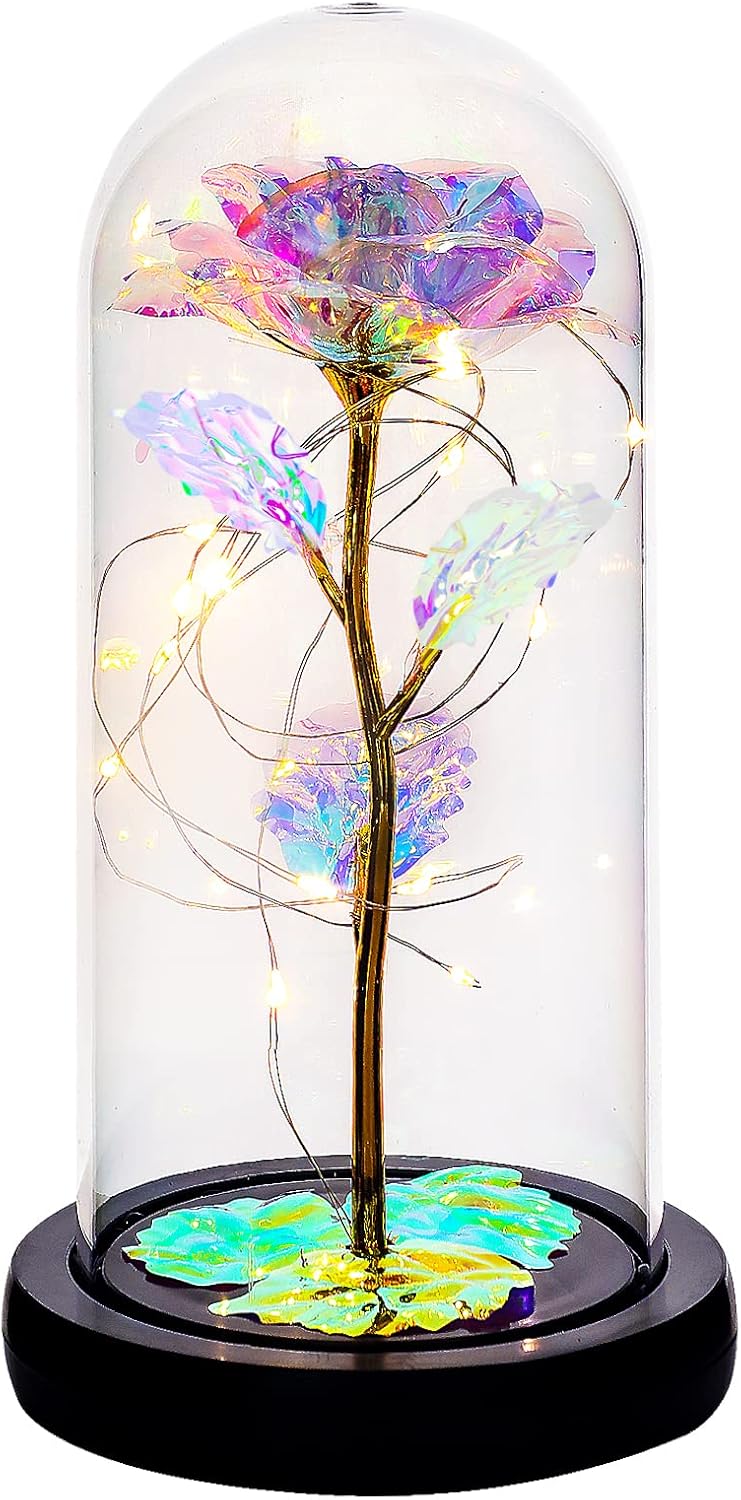 Regalos de rosas iluminadas para mujeres, regalos de rosas de cristal para mamá, novia, esposa, amiga, amante, boda, rosa transparente iluminada en