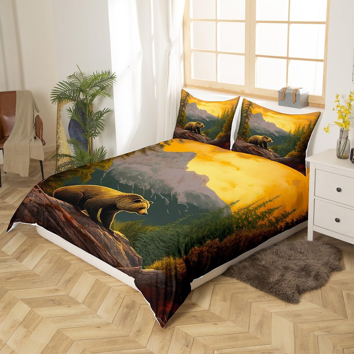 Funda de edredón rústica tamaño King, funda de edredón de oso 3D para niños, adolescentes y adultos, decoración del hogar, dormitorio, estilo