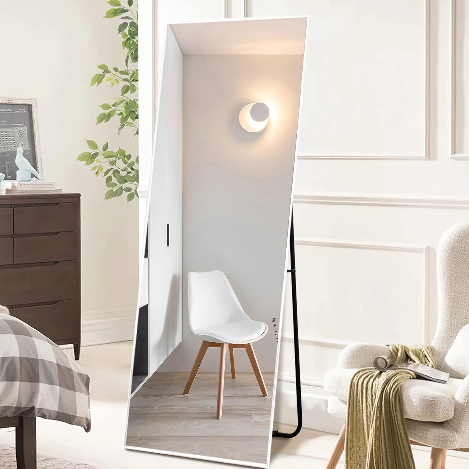 MIRUO Espejo de longitud completa de 55 x 16 pulgadas, espejo de cuerpo completo, espejo blanco de suelo y de longitud completa para pared, espejo