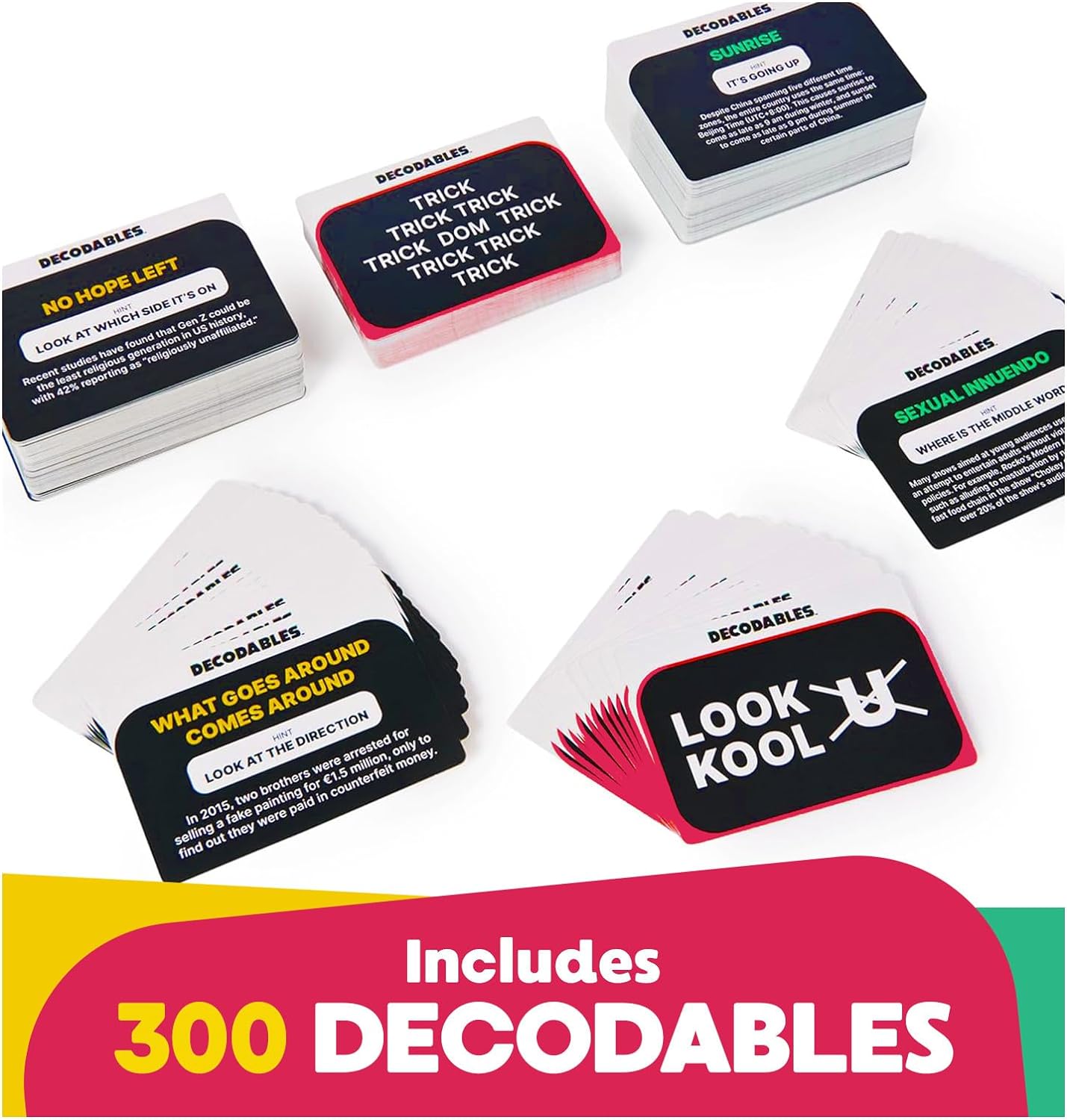 Spin Master Games Decodables – un juego de fiesta histérico para adultos, juego de cartas de frases ocultas para despedidas de soltera, universidad,