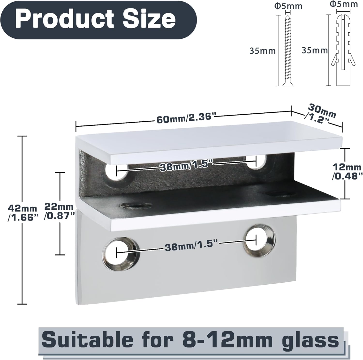 Alise Soporte de estante de vidrio ajustable para puerta de ducha, soporte de abrazadera resistente para estantes de vidrio de 0.315-0.472 in,