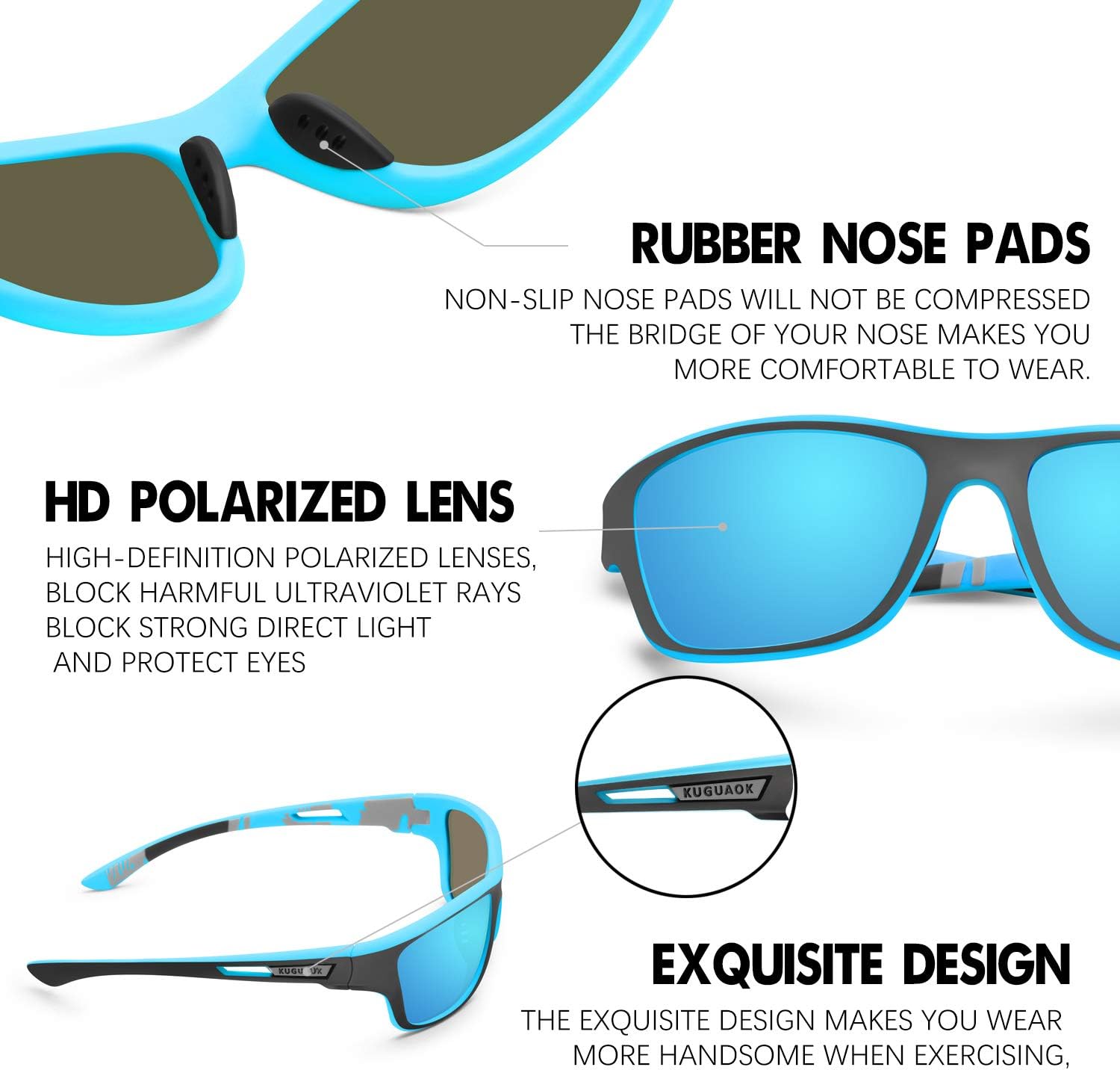 KUGUAOK Sports Polarized Sunglasses for Men Fishing Cycling Running Sun Glasses Lightweight Frame UV Protection Goggles