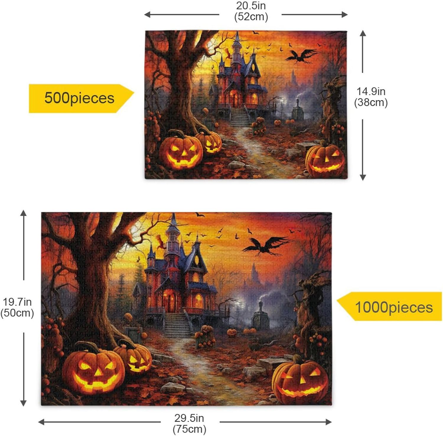 Rompecabezas de calabaza de Halloween para adultos de 1000 piezas, rompecabezas colorido con bolsa de almacenamiento de malla, rompecabezas