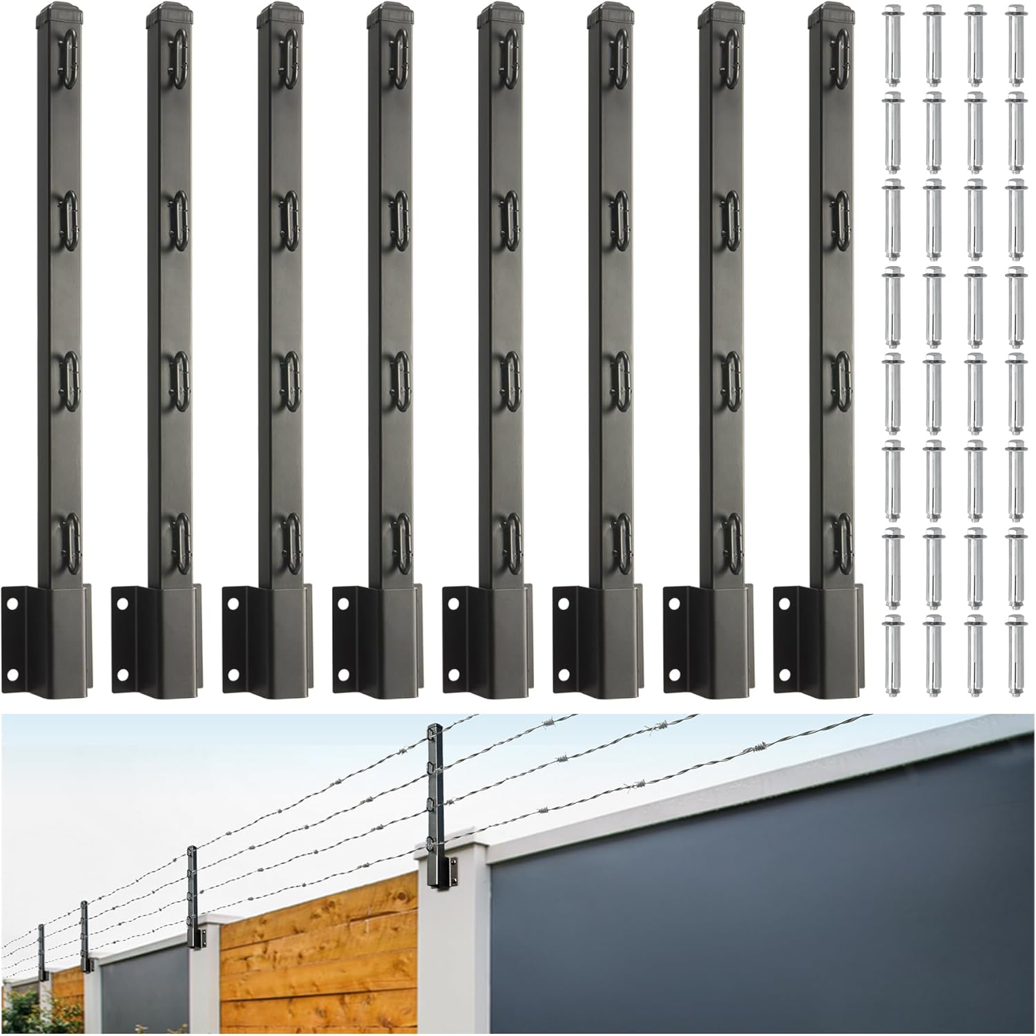 Epcee Extensor de poste de valla, alambre de púas de 23.5 pulgadas, brazo extendido, para cercas exteriores para aumentar la altura, proteger la