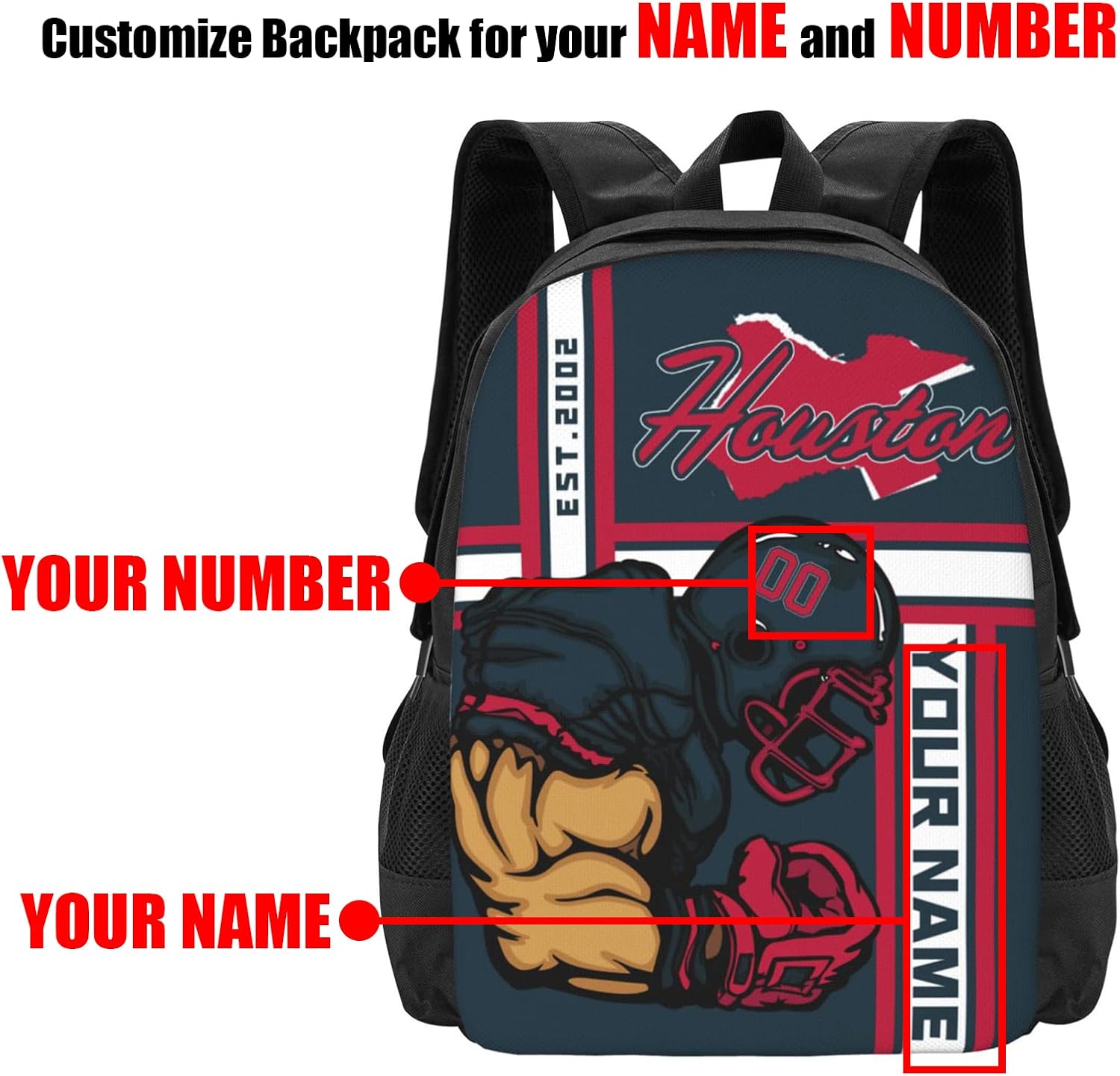 Mochila de hombro personalizada con cualquier número de nombre, 17 pulgadas, gran capacidad, bolsa para computadora portátil, bolsa de libros,