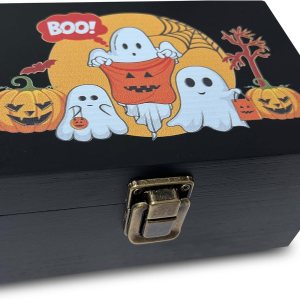 Caja de madera para fiestas o truco o trato, decoración de calabaza y fantasmas felices, caja de memoria para fotos, caja de recuerdo decorativa con Caja de madera para fiestas o truco o trato, decoración de calabaza y fantasmas felices, caja de memoria para fotos, caja de recuerdo decorativa con