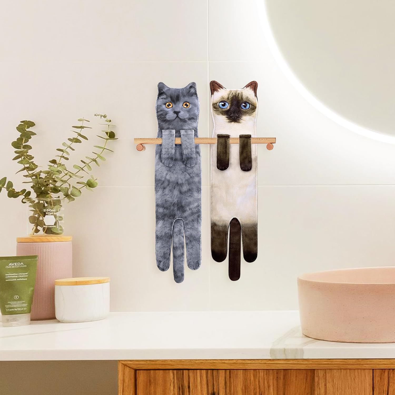 MewMix Toallas de mano de gato para cocina y baño  Lindos accesorios de decoración de gatos  Toalla de mano suave absorbente para colgar  Divertido