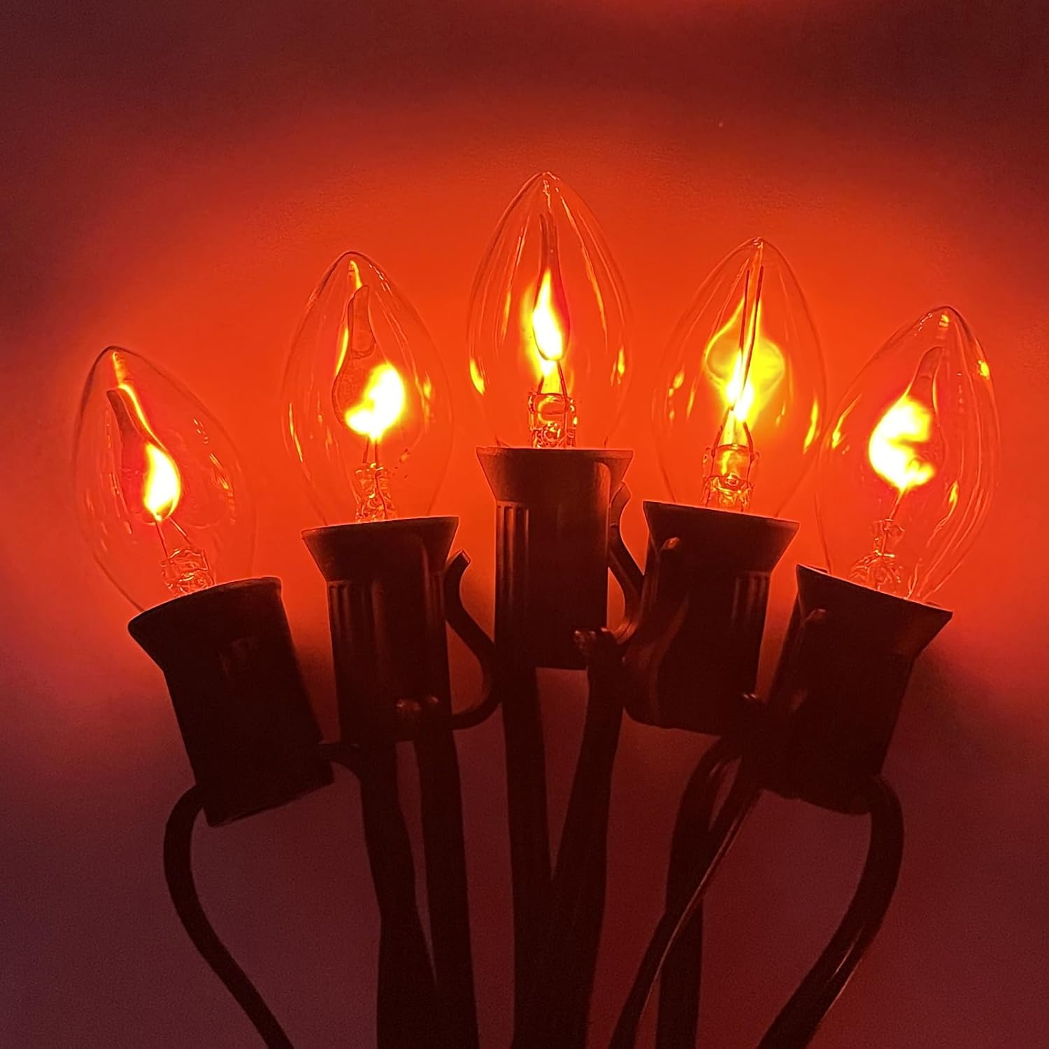 Cadena de llama transparente C7 de 25 pies para exteriores e interiores, para Navidad, Halloween, 25 bombillas C7 (más 2 bombillas adicionales) 1 W,