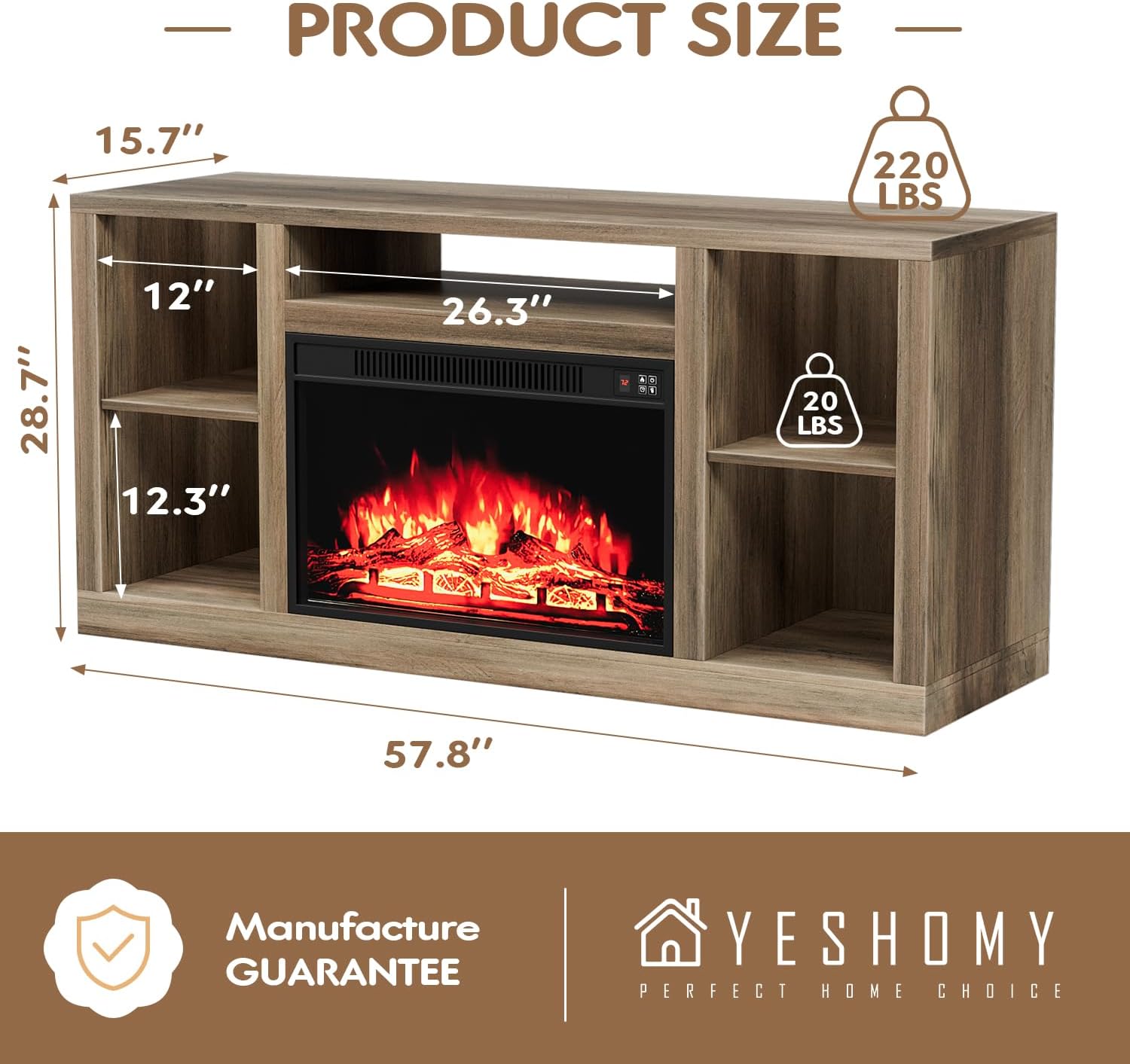 YESHOMY Soporte de TV con chimenea eléctrica para televisores de hasta 65 pulgadas, mesa consola central de entretenimiento multimedia con cuatro