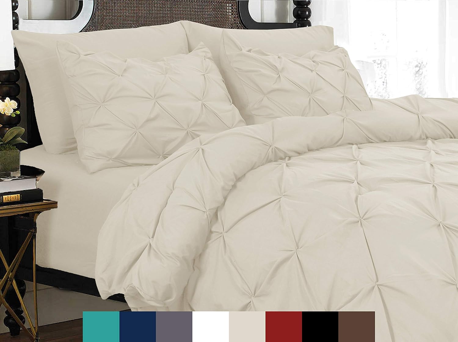 Elegant Comfort 3 Piece Pinch-Pleated Button Closure, Wrinkle-Resistant Ultra-Soft Microfiber Duvet Cover Set, Luxurious Pintuck Décor, FullQueen,