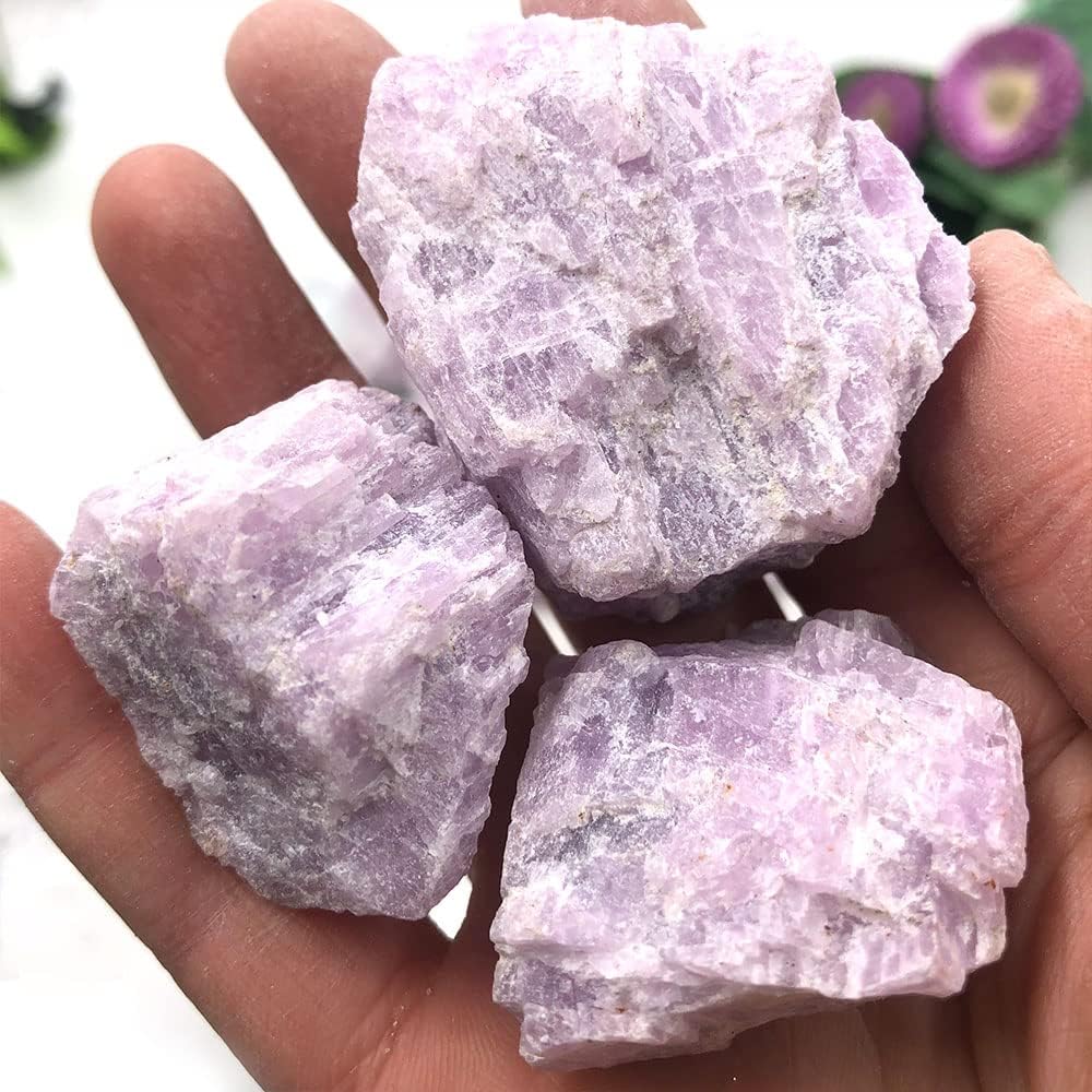 HXSCOO 1 pieza de piedra de kunzita de espodumene púrpura crudo natural al azar de cuarzo para sanación Reiki decoración del hogar, piedras