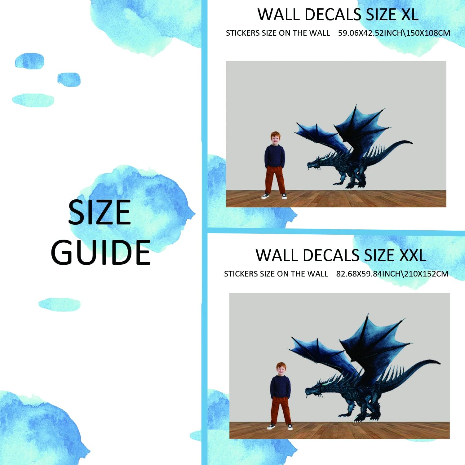 astrkiz Calcomanía de pared realista de dragón azul extra enorme, despegar y pegar, vinilo texturizado de dragón mural, decoración de pared de
