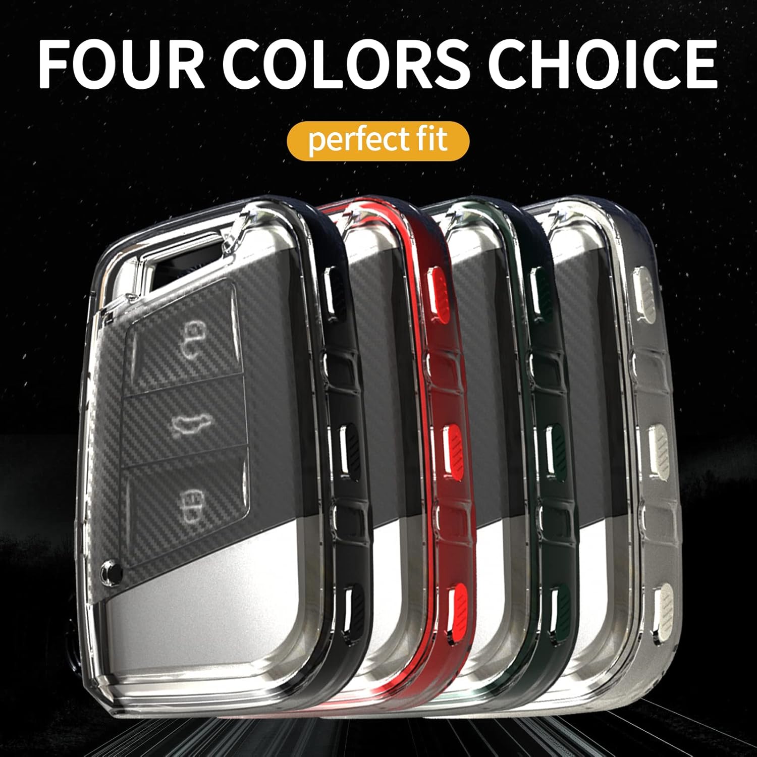 TANGSEN Funda para llavero de TPU compatible con VW Atlas Golf ALLTRACK Jetta Passat TIGUAN, textura de fibra de carbono transparente, carcasa