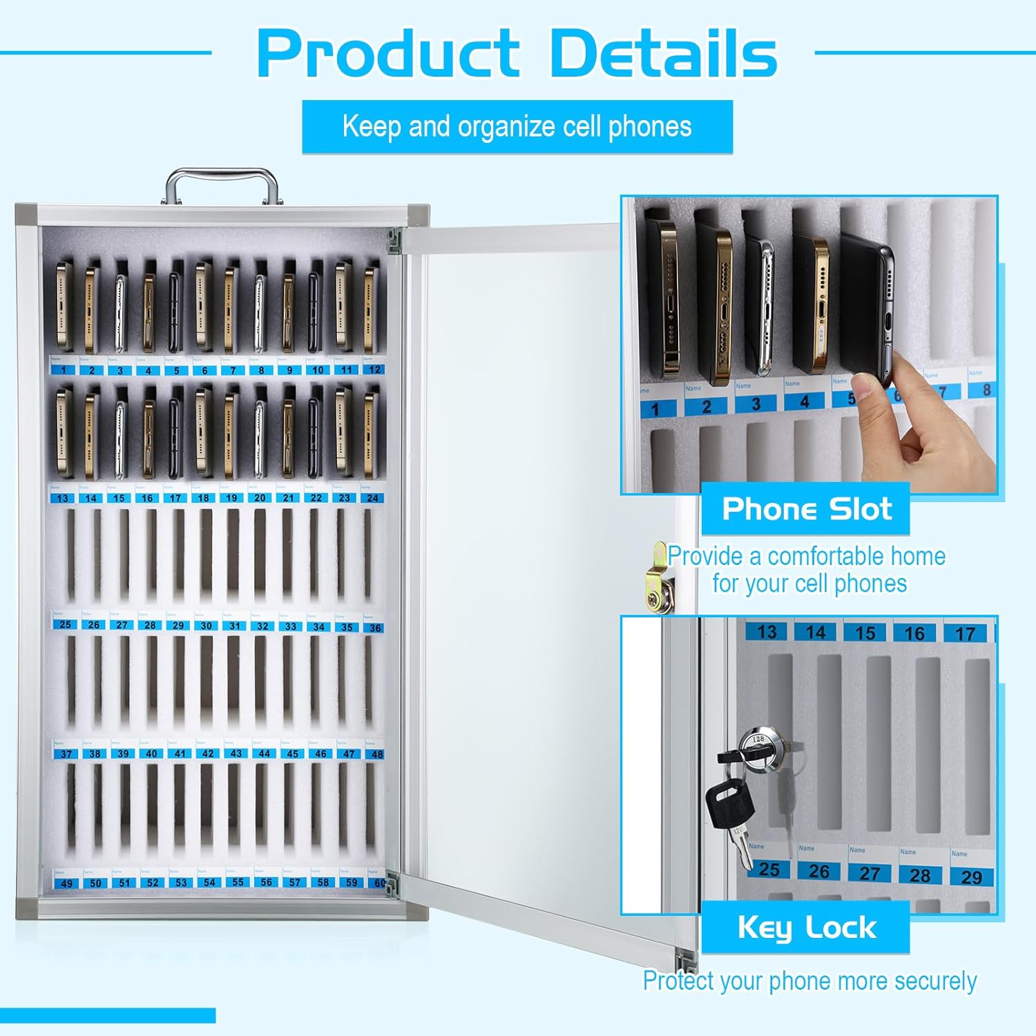 Amylove Armario para teléfono celular, armario de aleación de aluminio, caja de almacenamiento para teléfonos celulares montada en la pared, armario