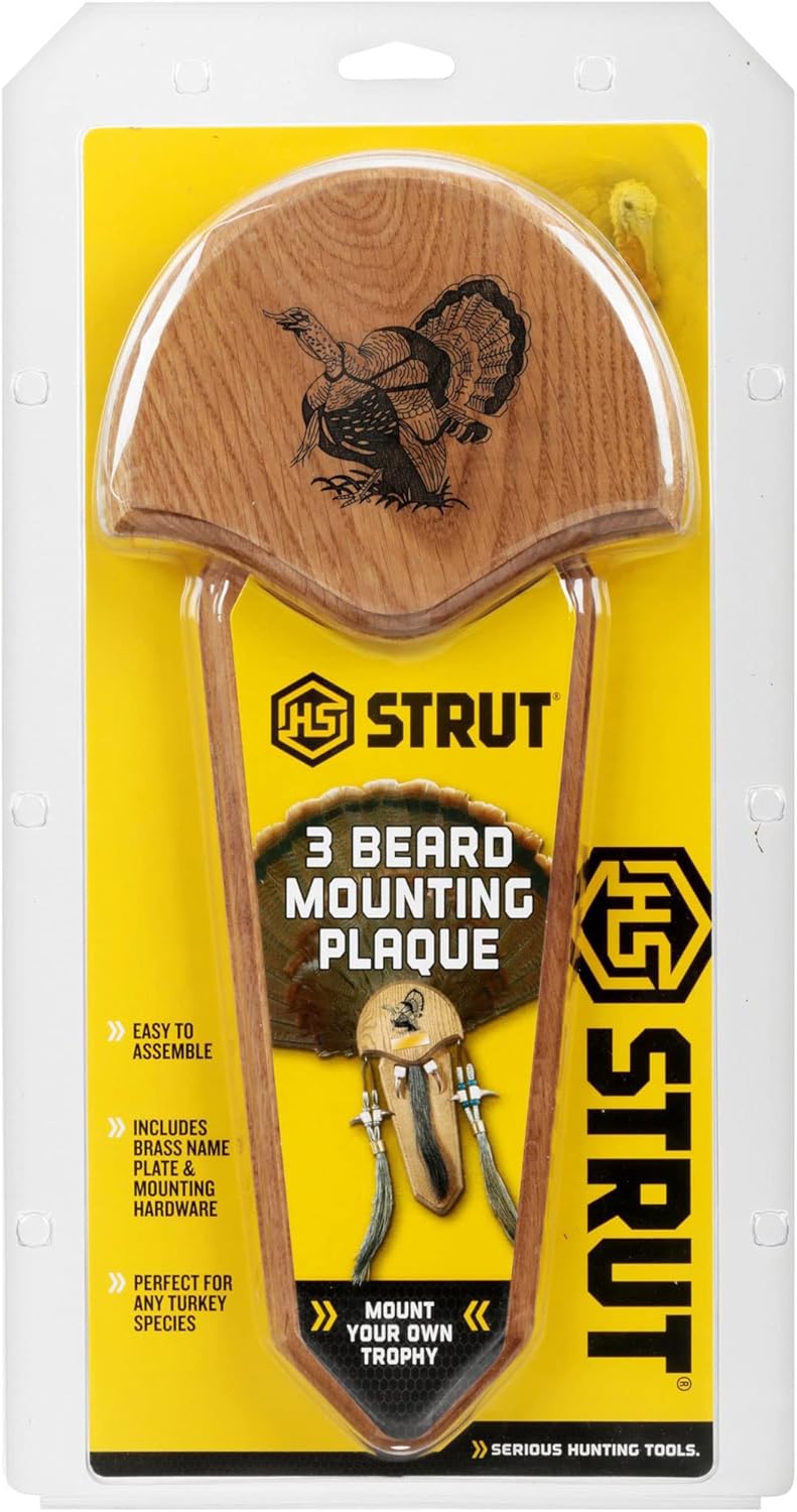 Hunters Specialties – Placa de montaje de trofeo H.S. Strut de tres barbas fácil de montar con acabado de roble natural, color marrón