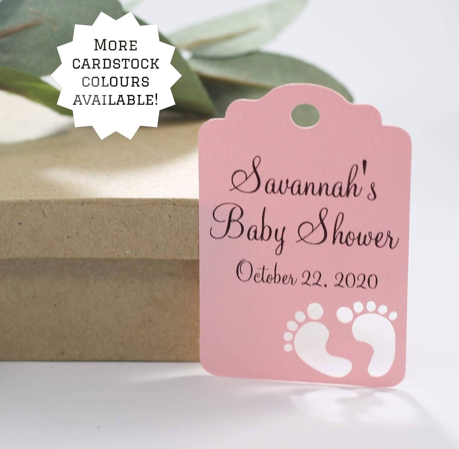 Personalized Baby Shower Thank You Tags with Baby Feet Cut Out, Set of 12 (Baby Pink)